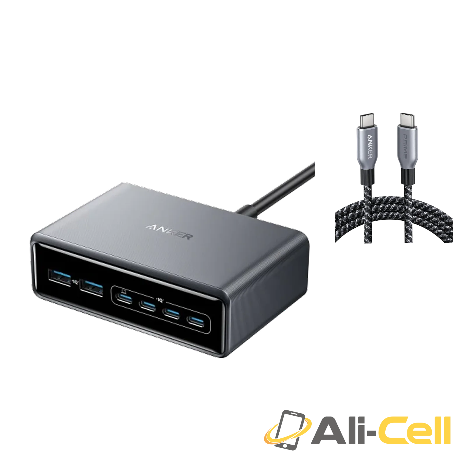 Anker Prime Charger (200W, 6 Ports, GaN)+ Anker Prime USB-C to USB-C Cable (240W, Upcycled-Braided)