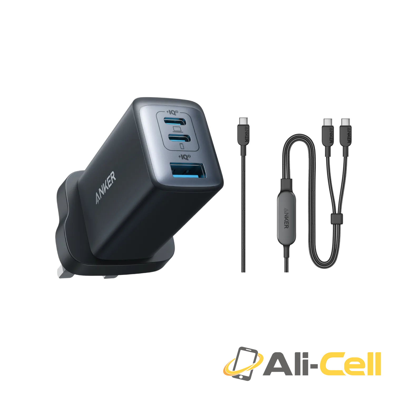Anker 735 Charger (Nano II 65W), 3-Port Fast Charger Plug and 2-in-1 USB C to USB C Cable 140W