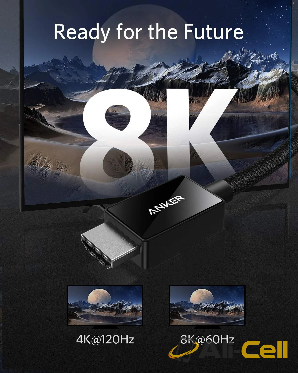 Anker 8K@60Hz HDMI Cable, Ultra High Speed 4K@120Hz 48Gbps 6.6 ft Ultra HD HDMI to HDMI Cord — 3