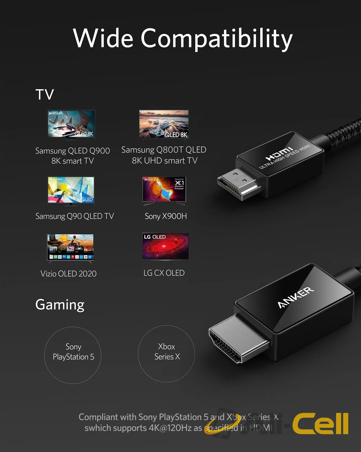 Anker 8K@60Hz HDMI Cable, Ultra High Speed 4K@120Hz 48Gbps 6.6 ft Ultra HD HDMI to HDMI Cord — 6