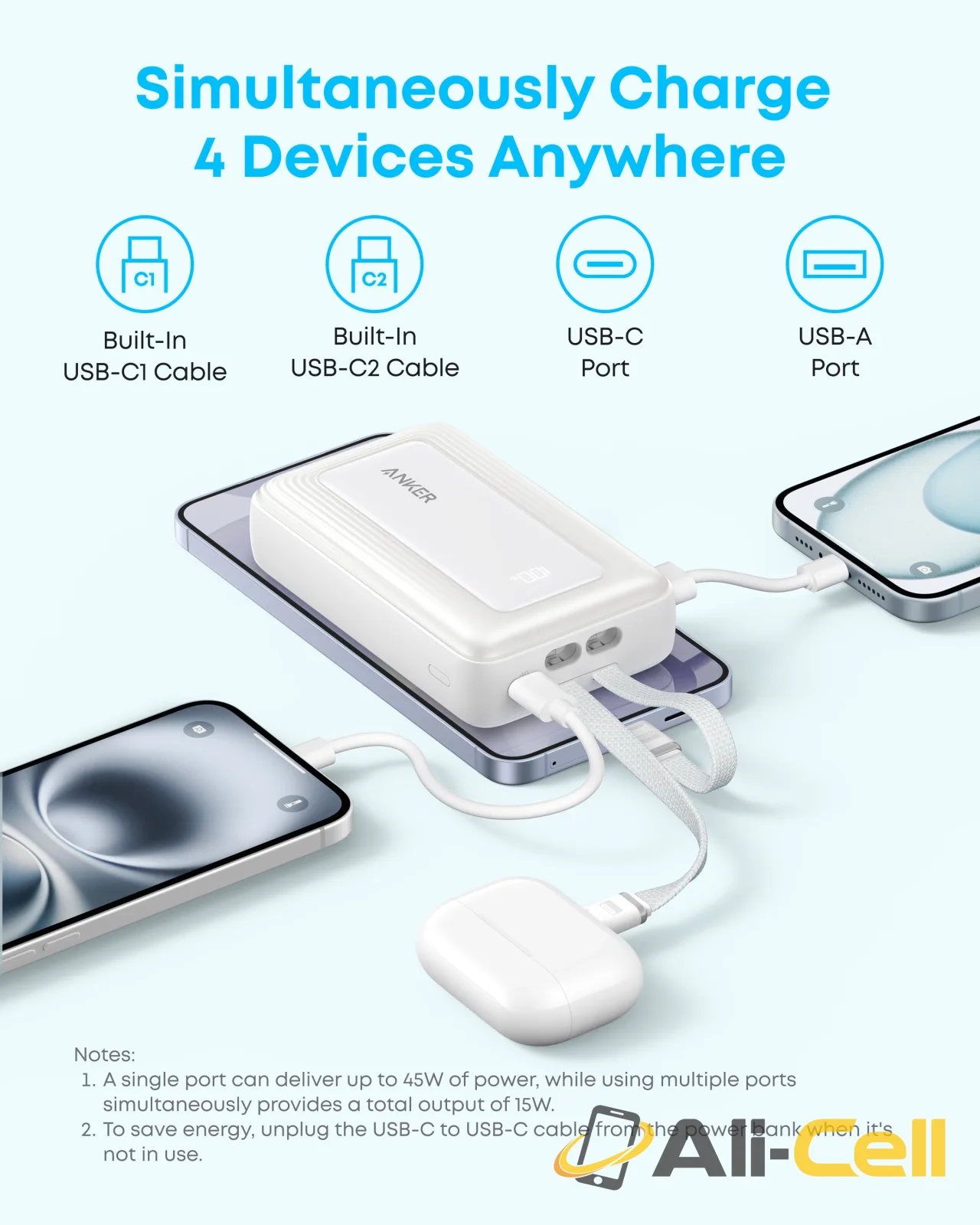 Anker Zolo Power Bank (20K, 45W, Built-In Dual USB-C Cables) (Black) — 6