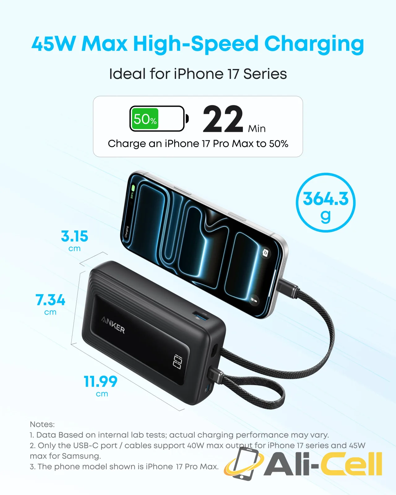 Anker Zolo Power Bank (20K, 45W, Built-In Dual USB-C Cables) (White) — 3