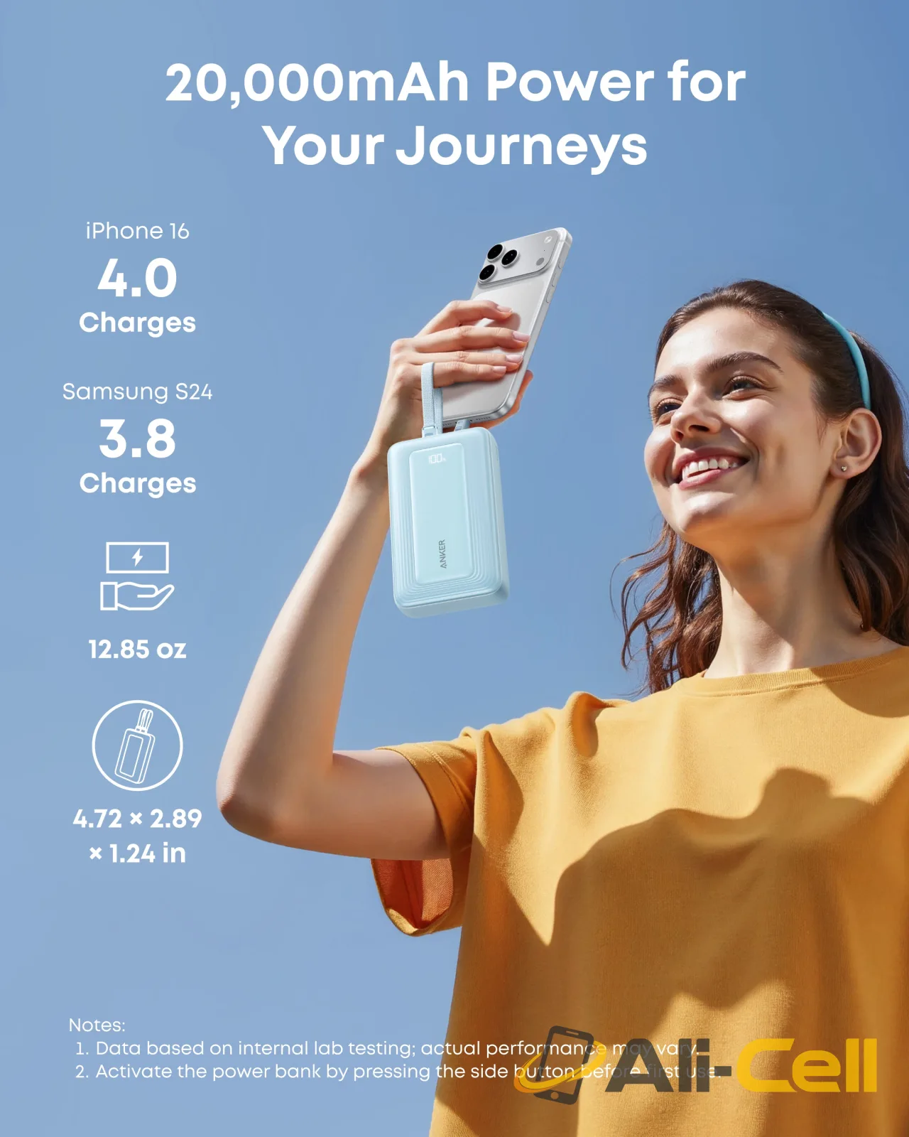 Anker Zolo Power Bank (20K, 45W, Built-In Dual USB-C Cables) (Blue) — 5