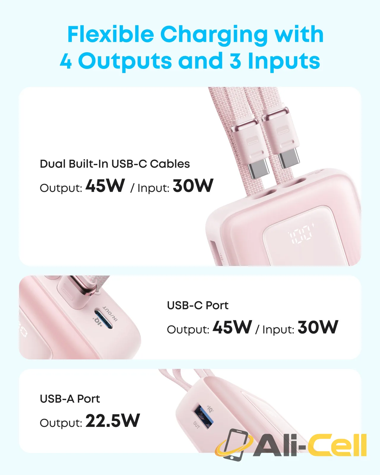 Anker Zolo Power Bank (20K, 45W, Built-In Dual USB-C Cables) (Blue) — 7
