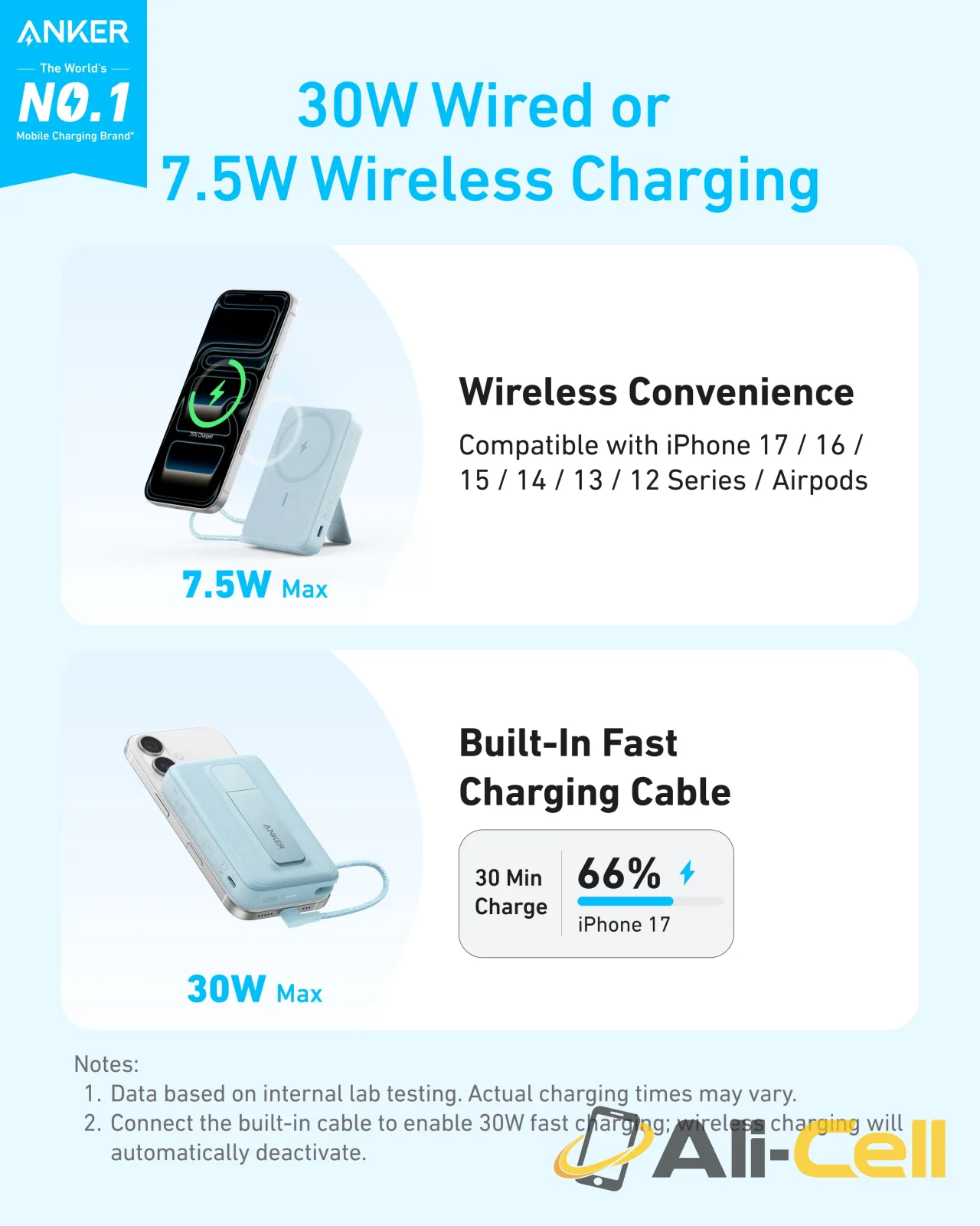 Anker Zolo Magnetic Power Bank, 10K Wireless Charger, 30W Max Fast Charging (Misty Blue) — 3
