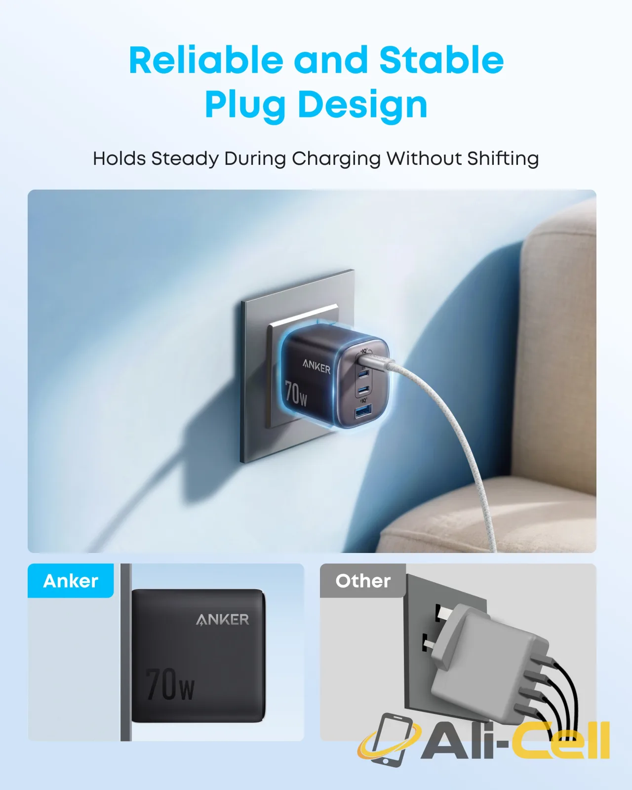 Anker Zolo Charger, 4-Port Folable Wall Adapter with Ultra-Fast 70W Output (Black) — 7
