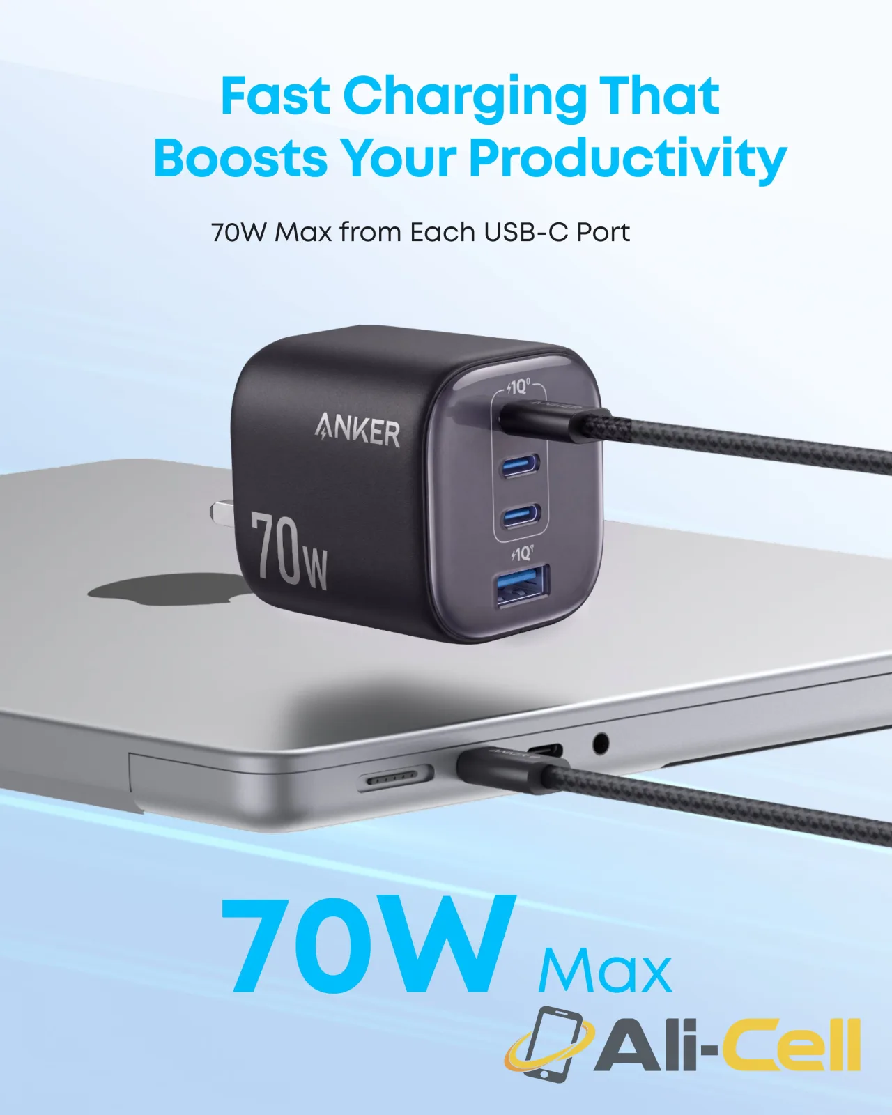 Anker Zolo Charger, 4-Port Folable Wall Adapter with Ultra-Fast 70W Output (White) — 3