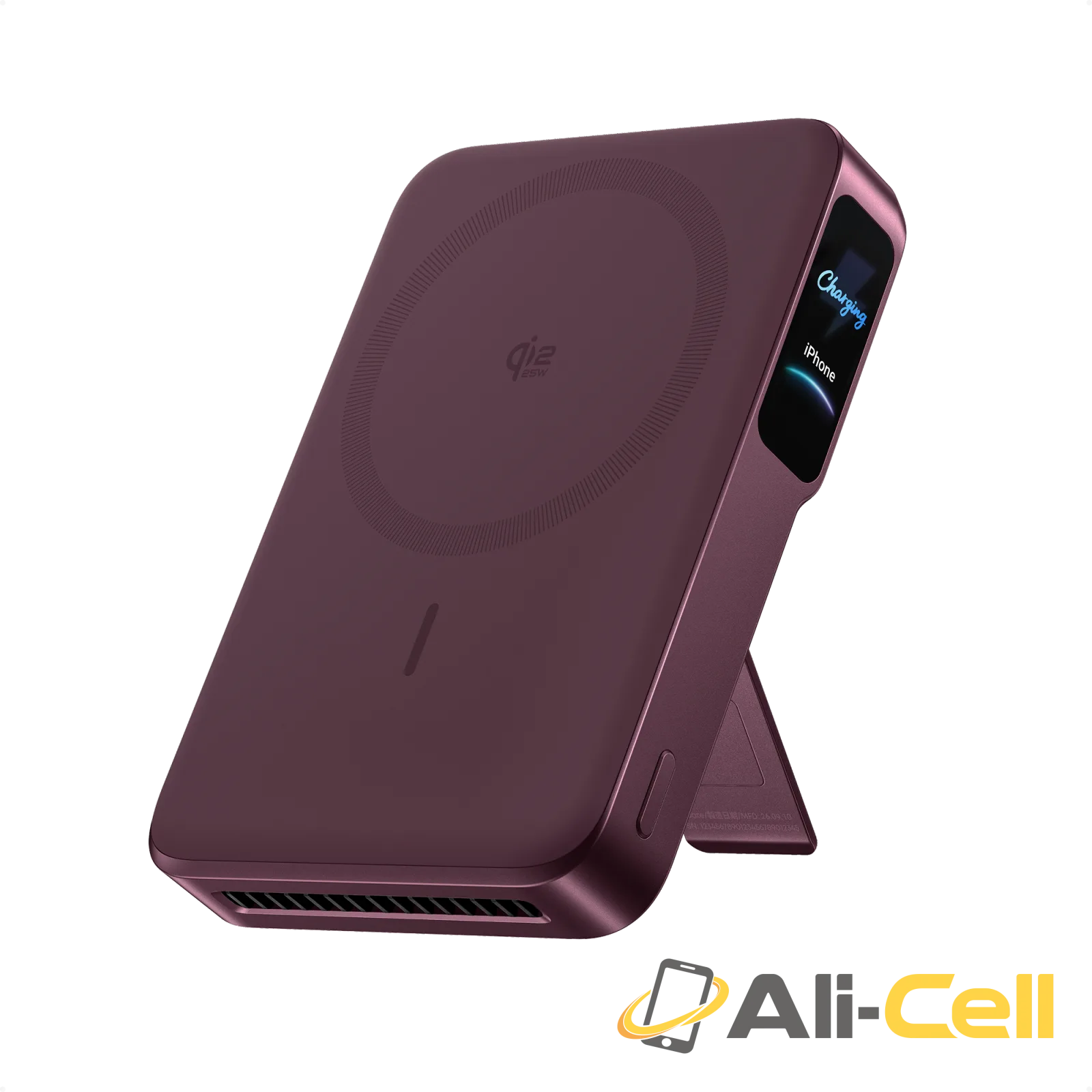 Anker MagGo Power Bank 2 Pro, Qi2 25W 10,000mAh Battery with Cooling Fan (Burgundy Red)