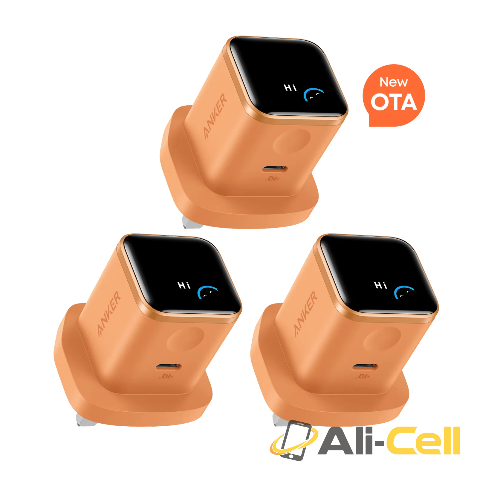 Anker Nano Charger (45W, Smart Display, 3-Pack) (Orange｜3 Pack)