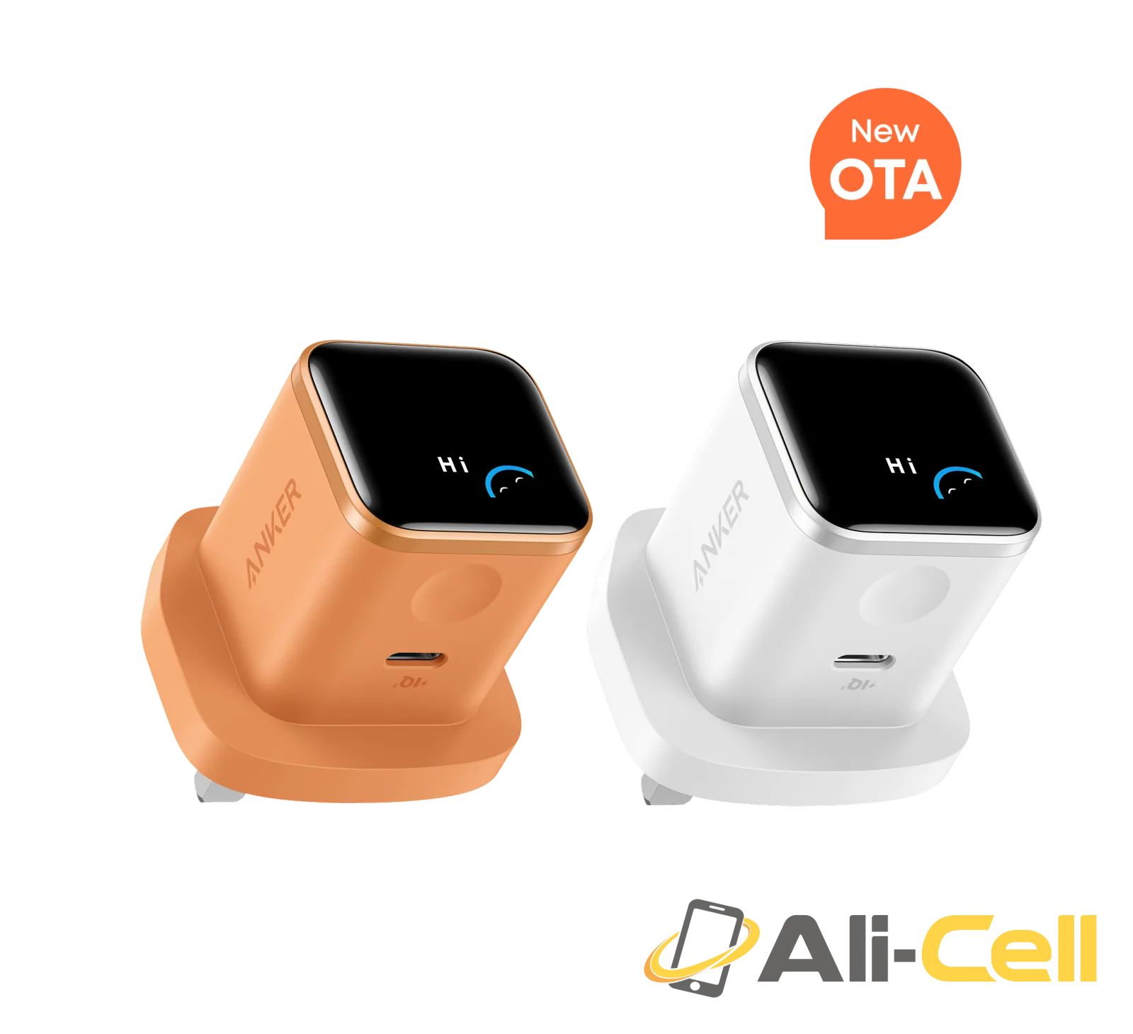 Anker Nano Charger (45W, Smart Display, 2-Pack) (Aurora White + Orange)