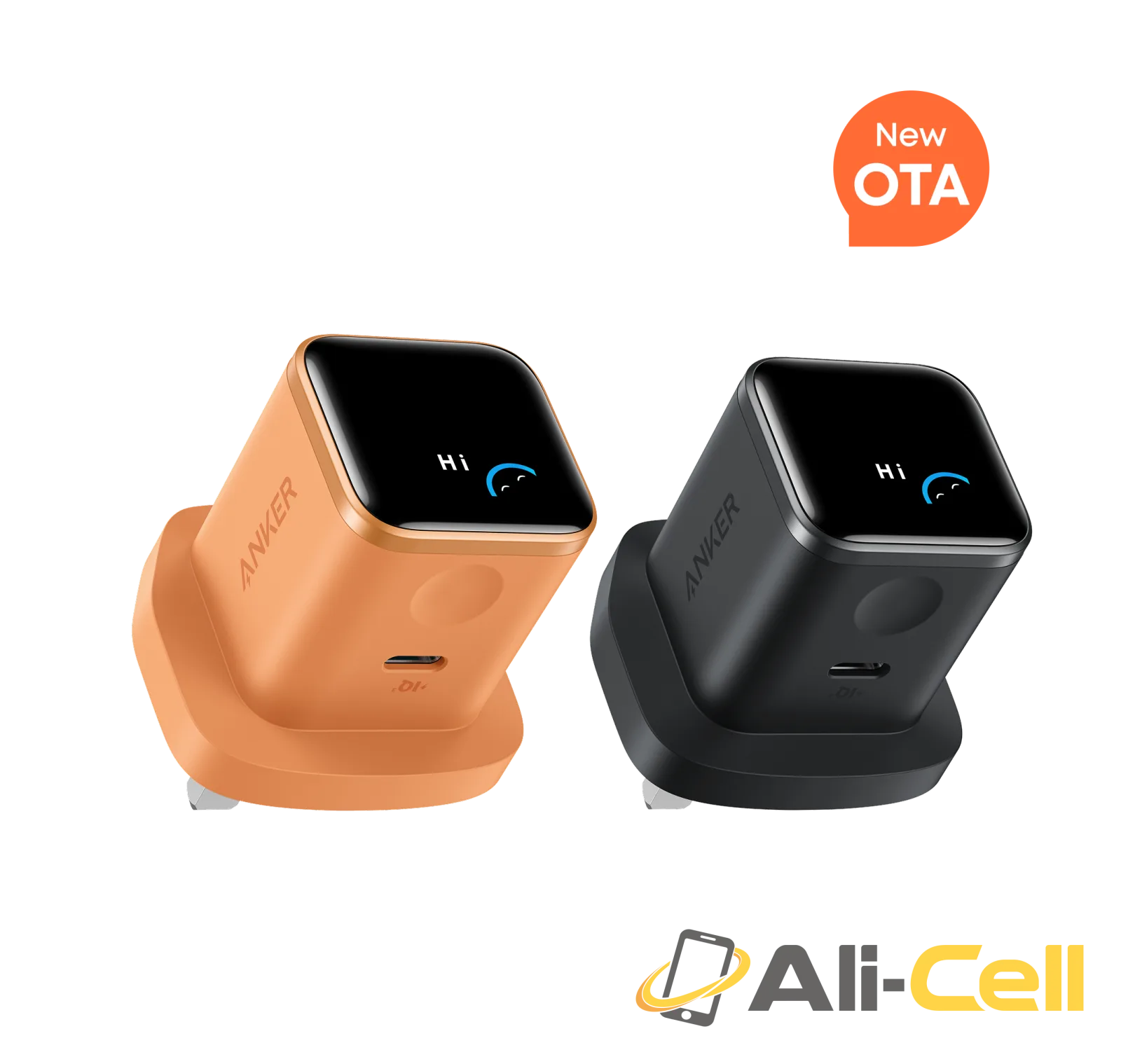 Anker Nano Charger (45W, Smart Display, 2-Pack) (Black Stone + Orange)
