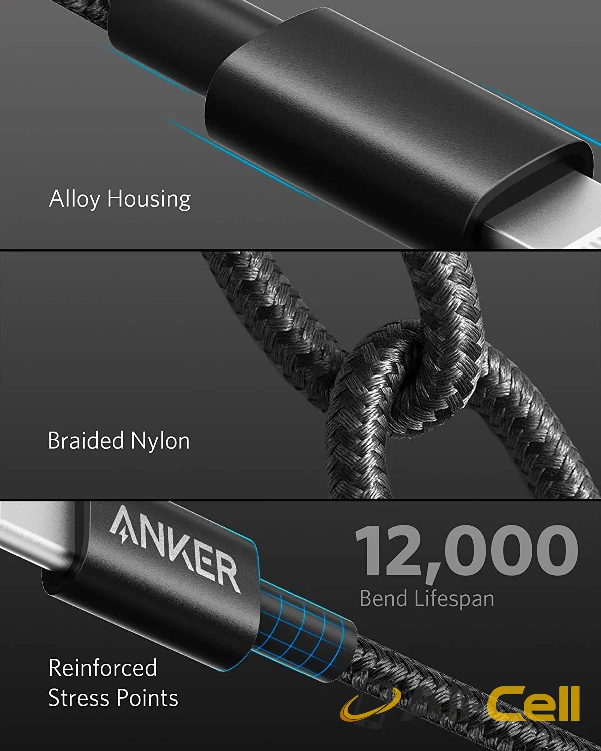 Anker 331 USB-C to Lightning Cable (6 / 10ft Nylon) (Grey / 6ft) — 6