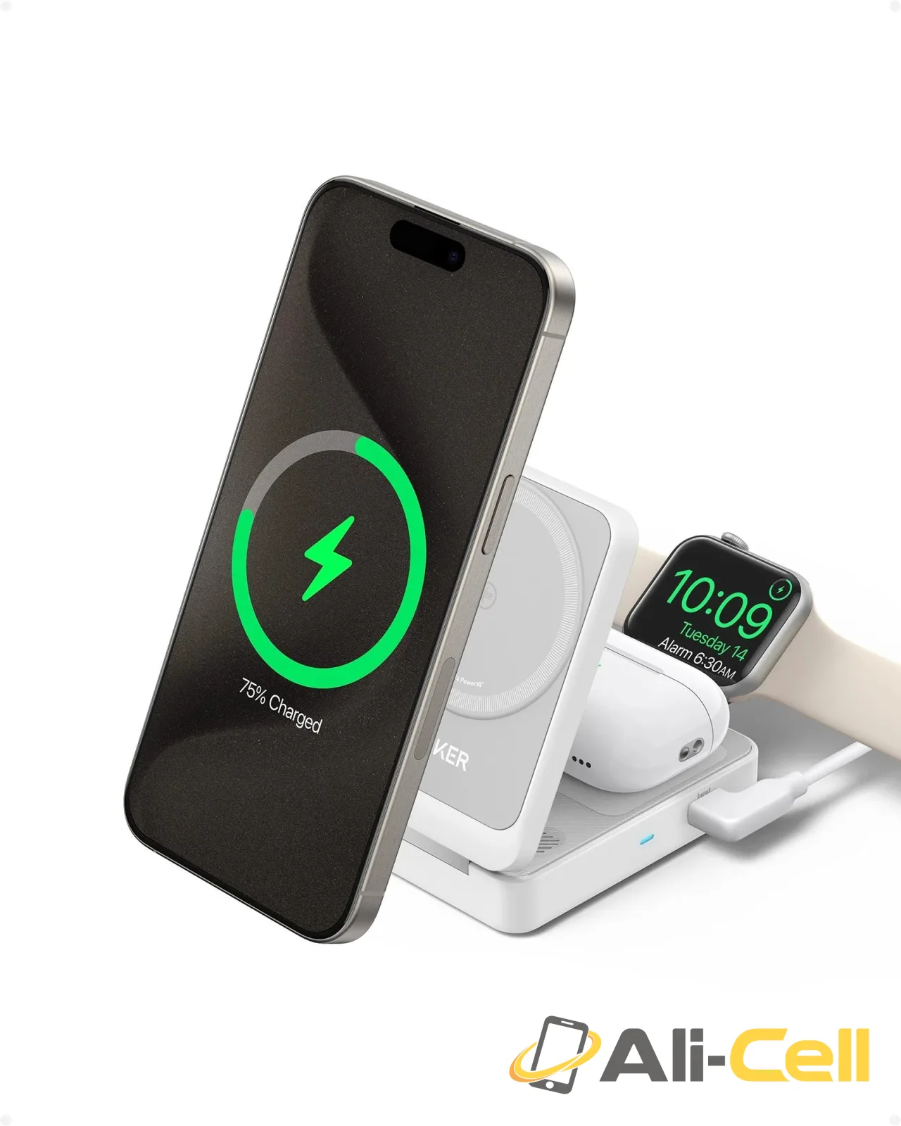 Anker MagGo Wireless Charging Station (Foldable 3-in-1) (White) — 2