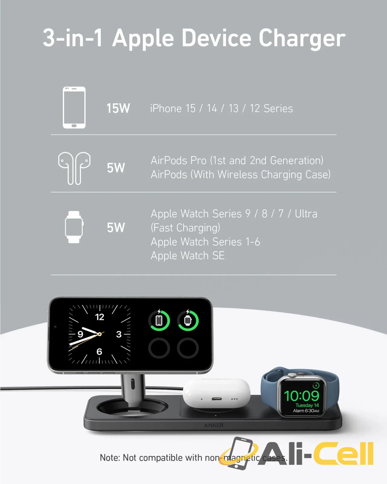 Anker MagGo Wireless Charging Station (3-in-1 Pad) (Black) — 6