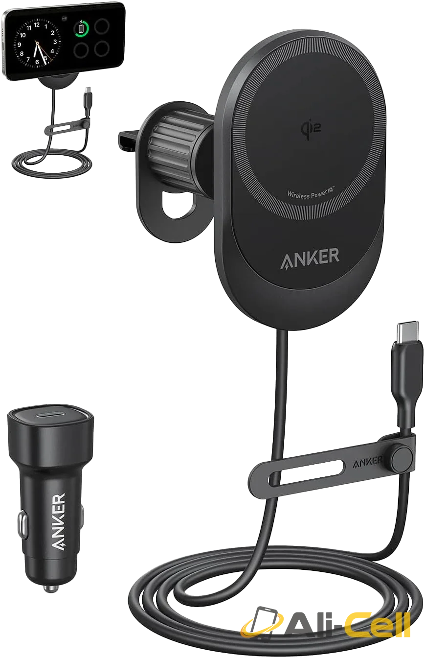 Anker MagGo Wireless Car Charger (Pad, Built-In USB-C Cable)