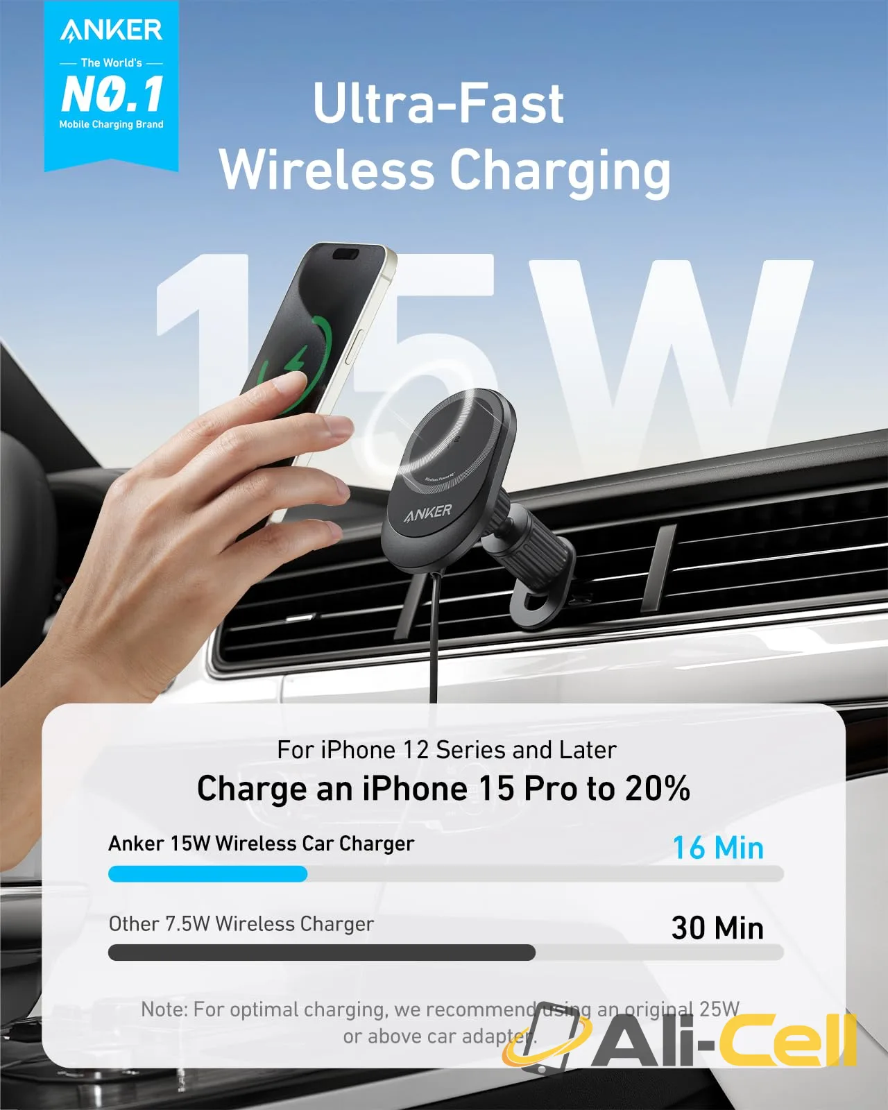 Anker MagGo Wireless Car Charger (Pad, Built-In USB-C Cable) — 2