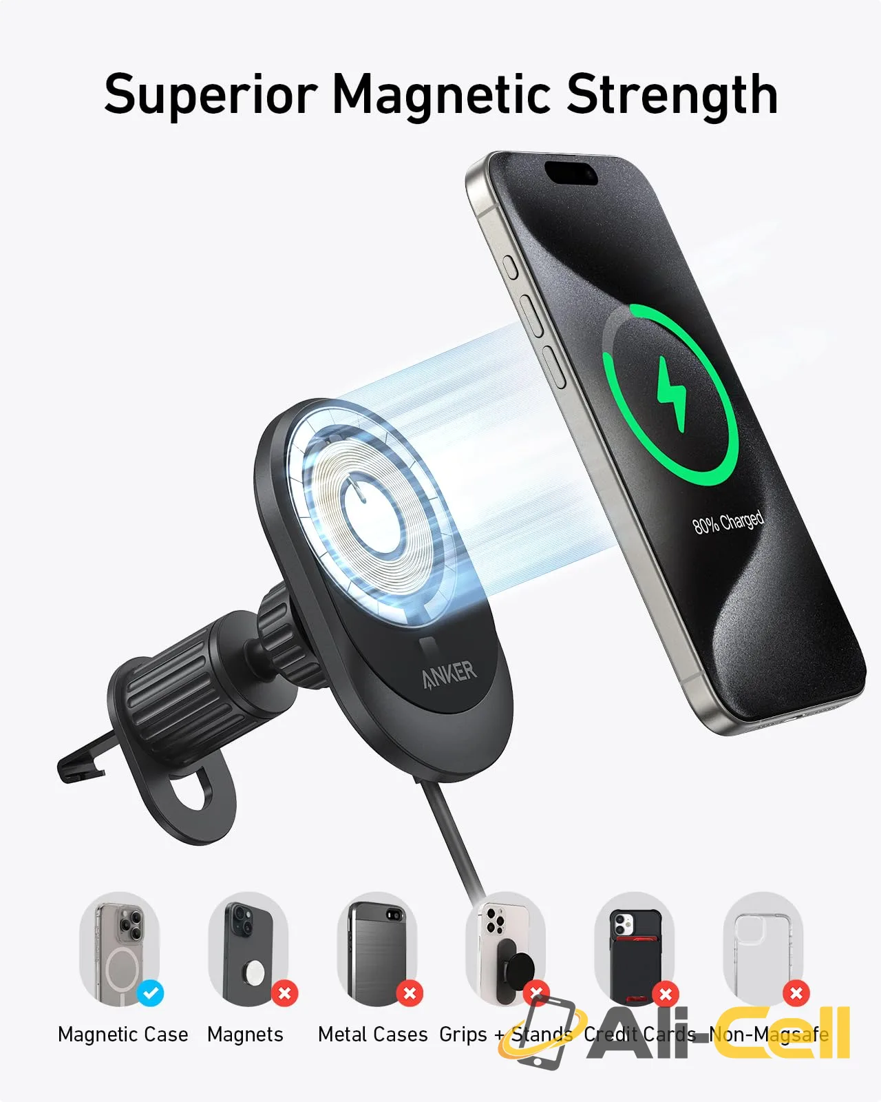 Anker MagGo Wireless Car Charger (Pad, Built-In USB-C Cable) — 6
