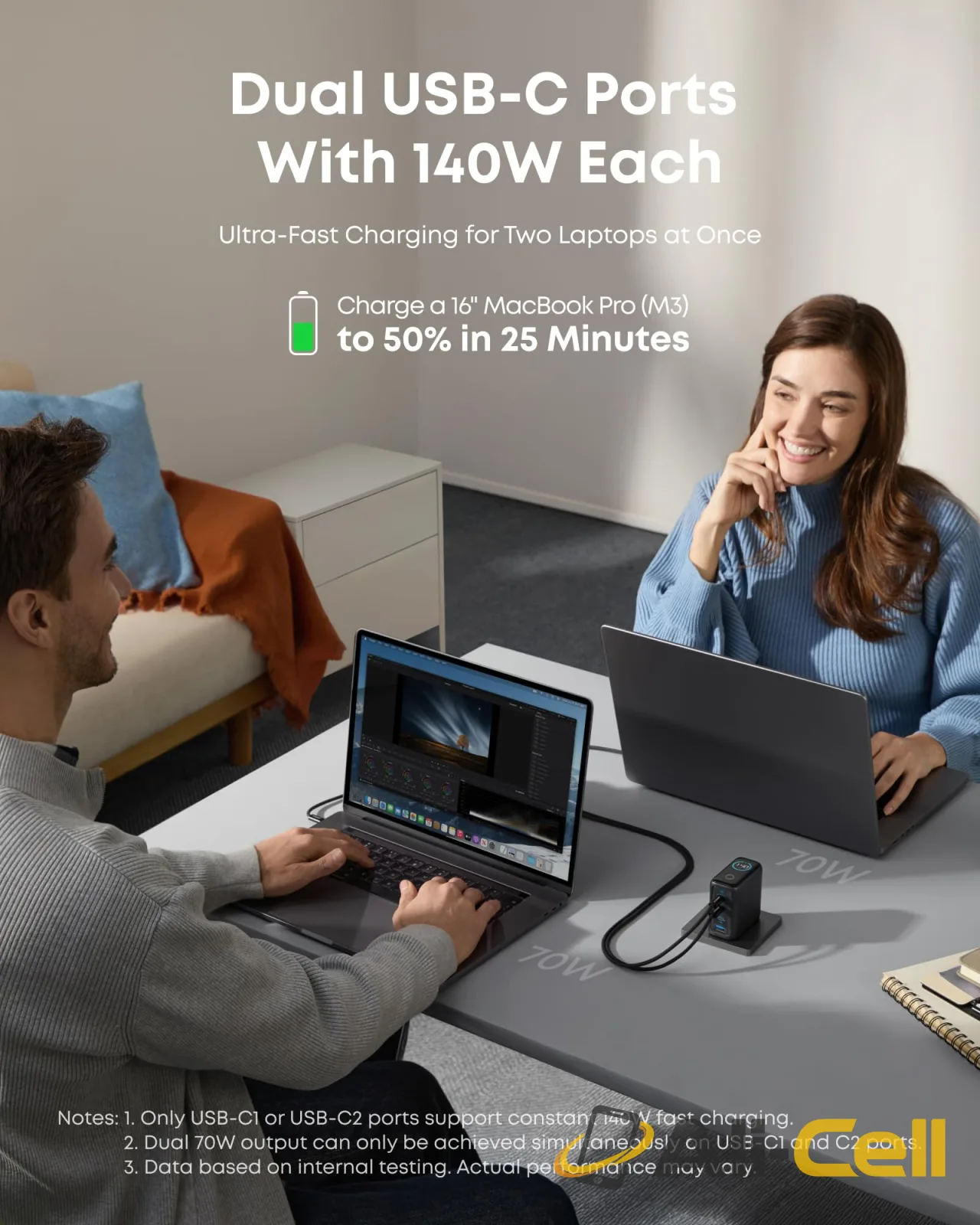 Anker Laptop Charger (140W, 4-Port, PD 3.1) with USB-C Cable (Gray) — 3