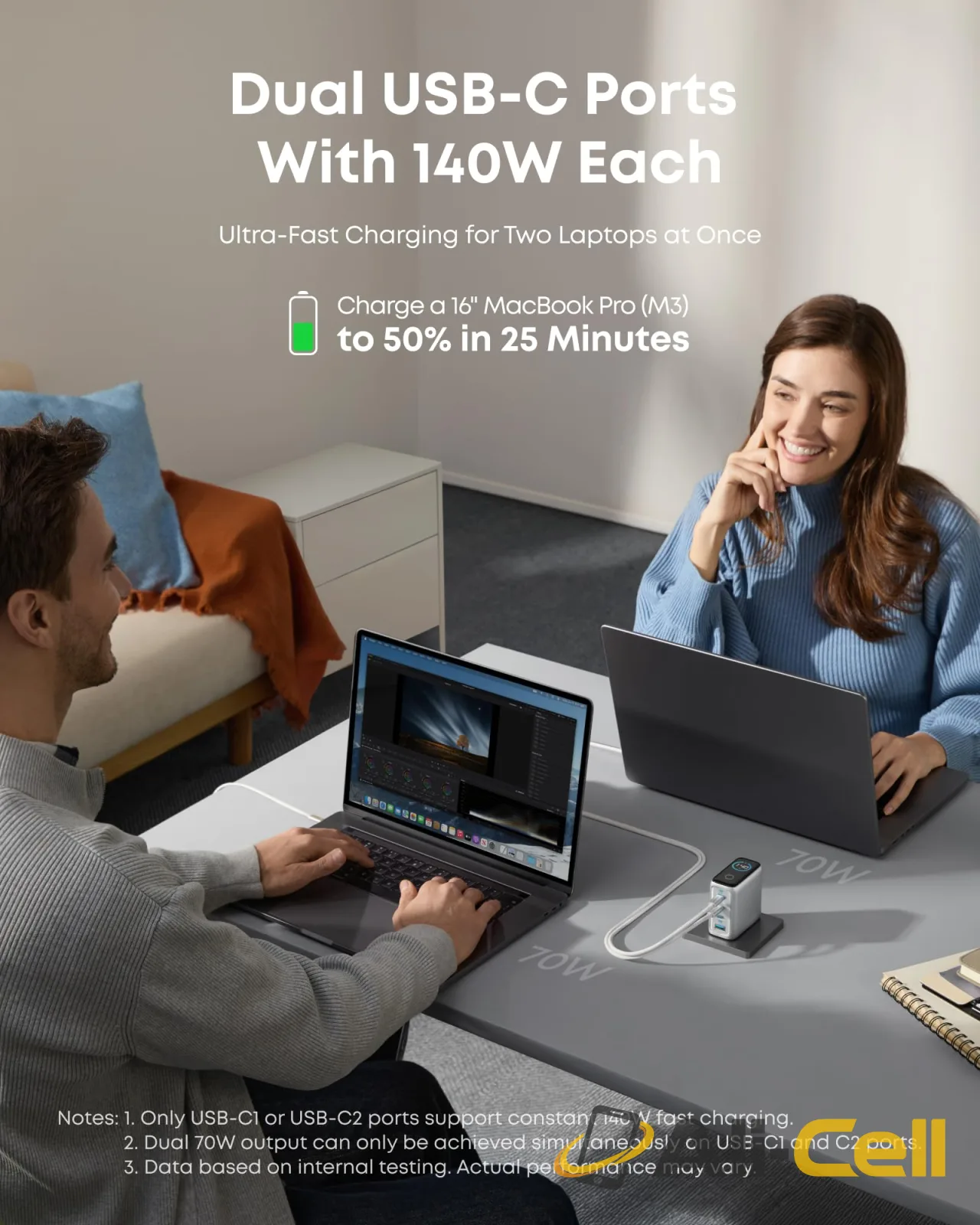 Anker Laptop Charger (140W, 4-Port, PD 3.1) with USB-C Cable (Gray) — 8