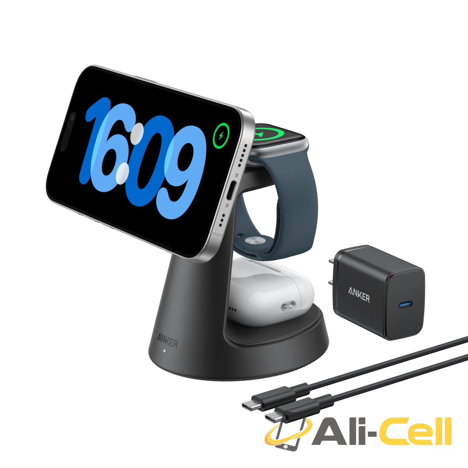Anker MagGo Wireless Charging Station (3-in-1, Dock Stand) (White) — 3