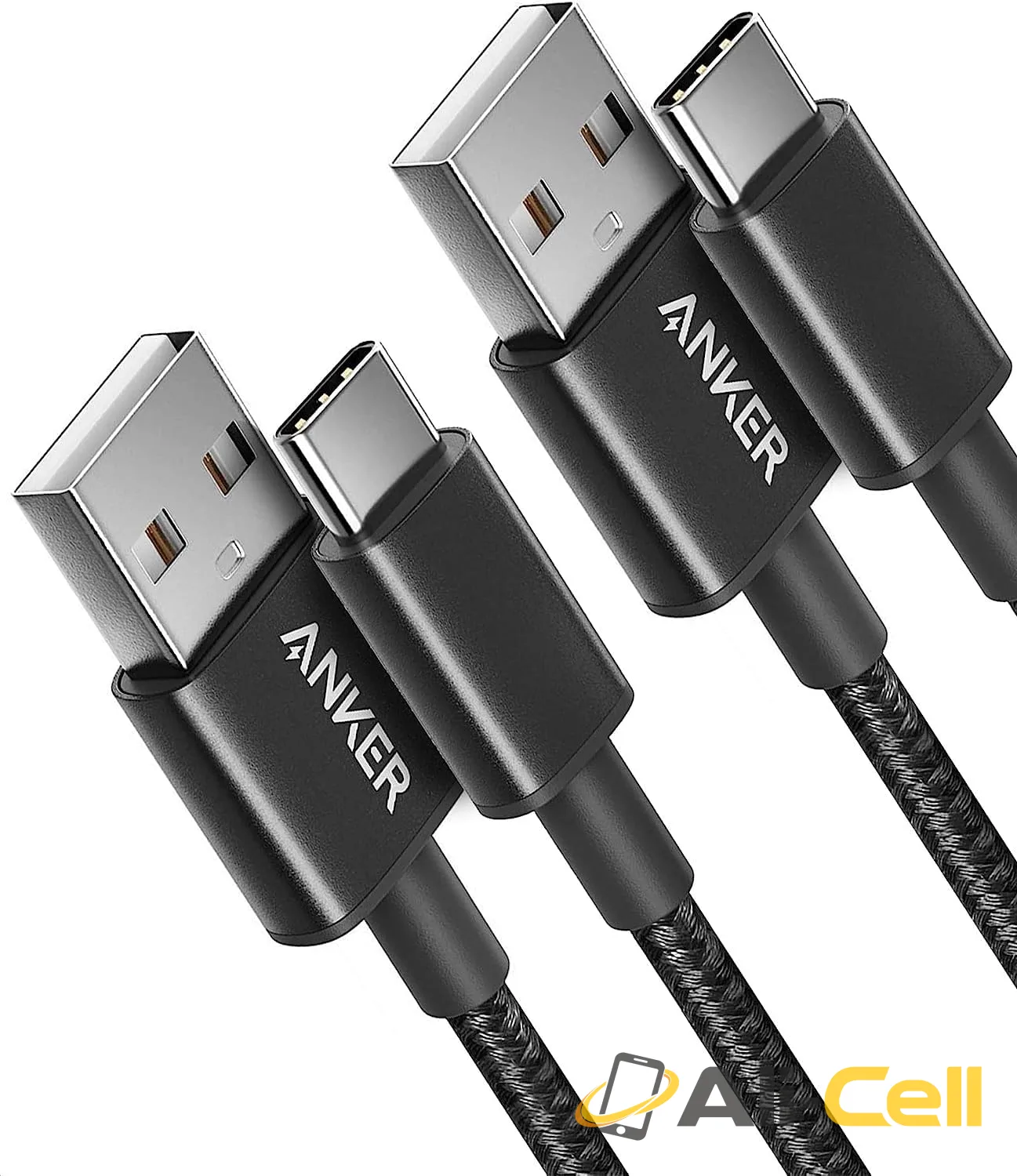 Nylon USB-C to USB-A 2.0 Cable 3ft 2Pack Black