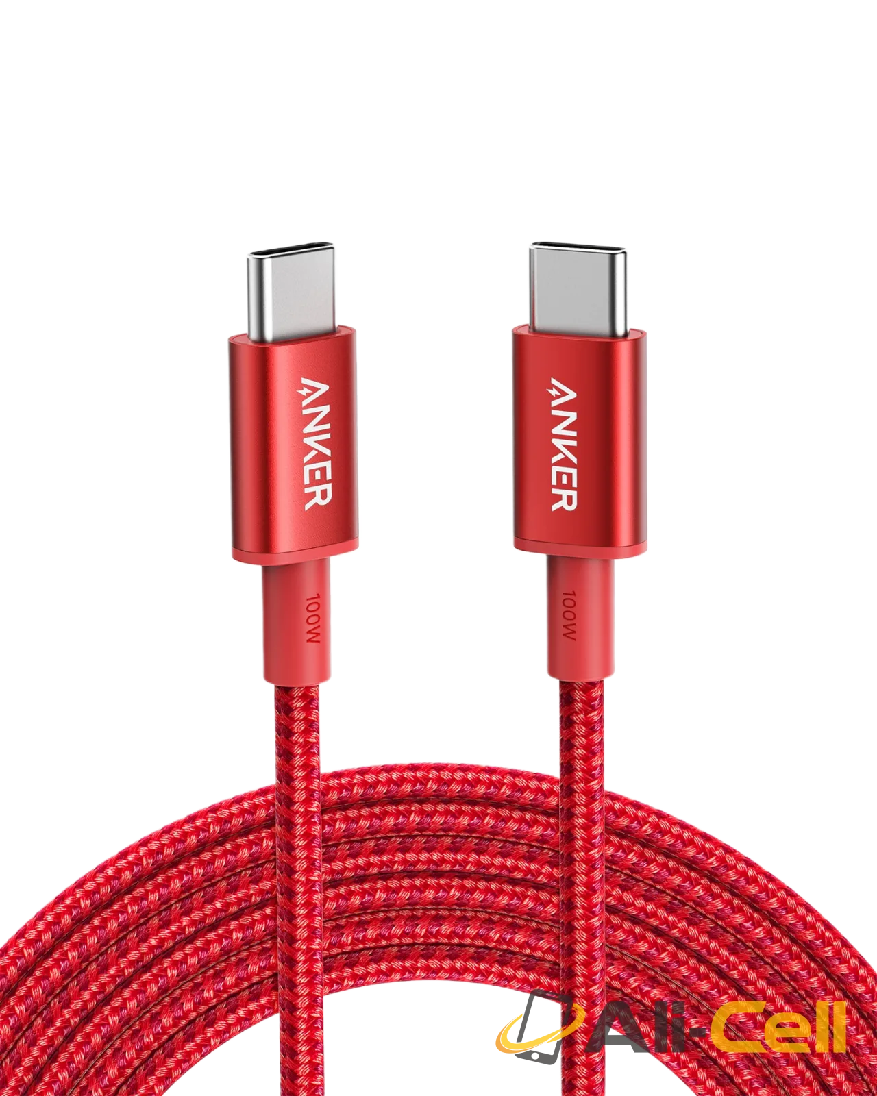 USB-C to USB-C Cable (10ft, Braided, 100W) (Red)