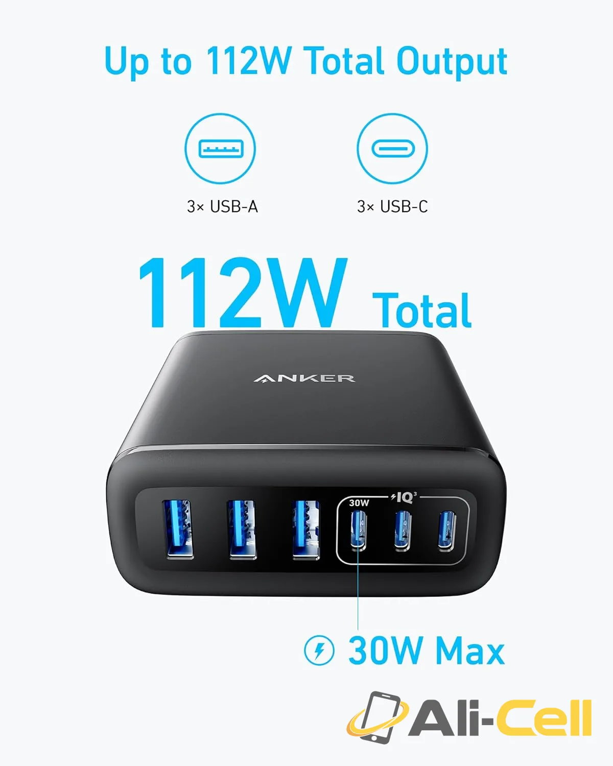Anker Charger (112W, 6 Ports, GaN) (White) — 5