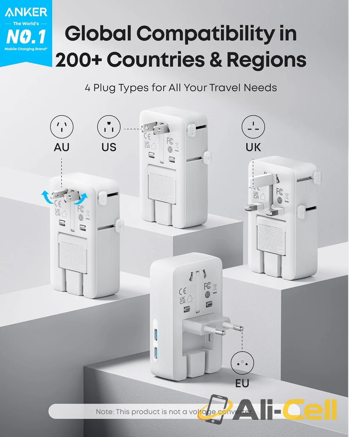 Anker Nano Travel Adapter (5-in-1, 20W, 1-Pack) (White) — 2