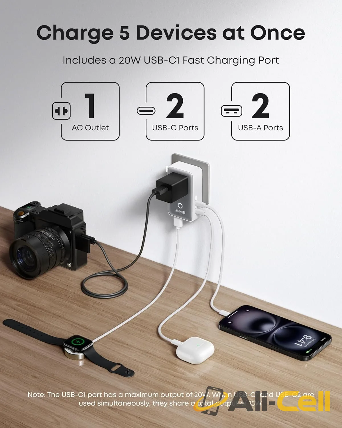 Anker Nano Travel Adapter (5-in-1, 20W, 1-Pack) (White) — 3