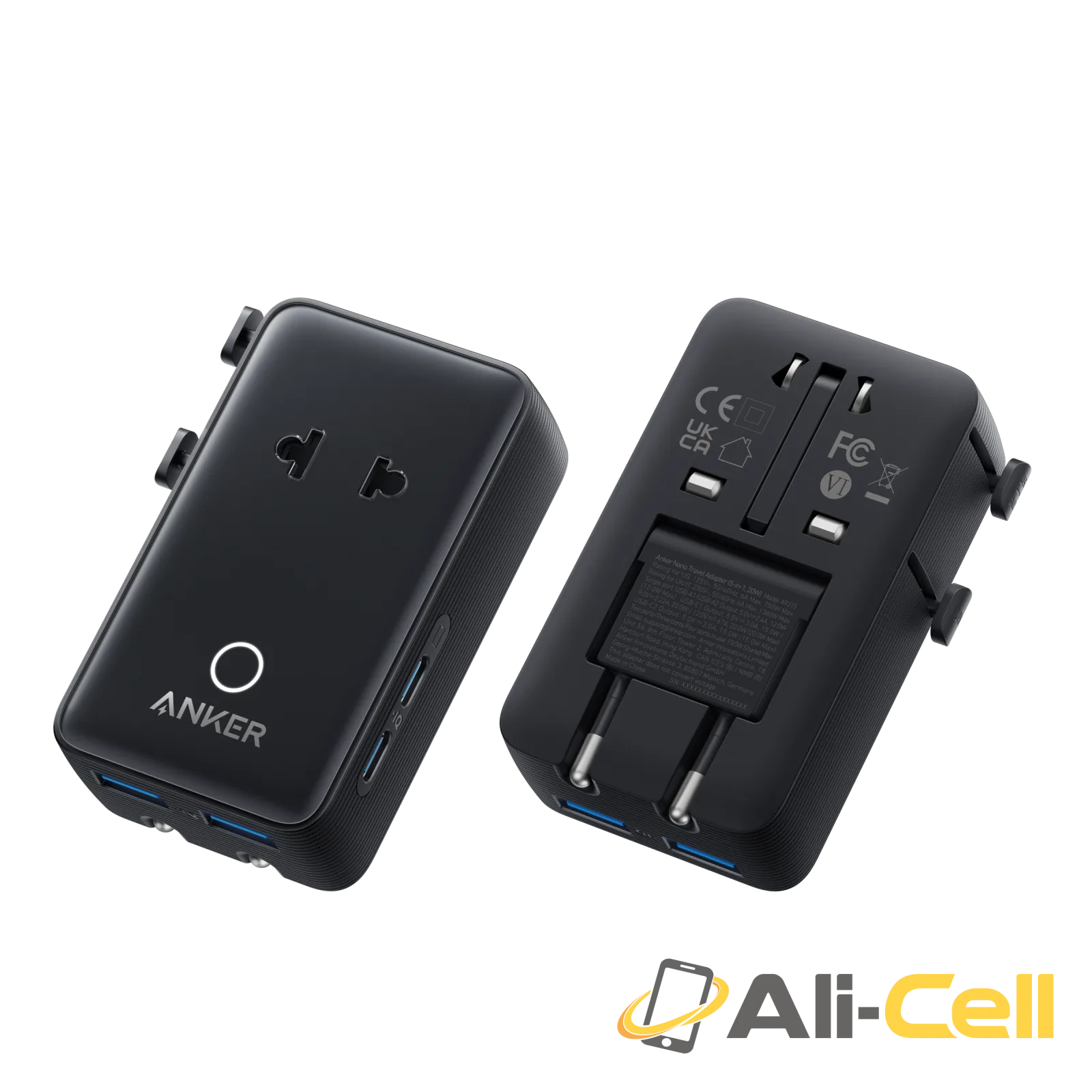 Anker Nano Travel Adapter (5-in-1, 20W, 1-Pack) (Black)