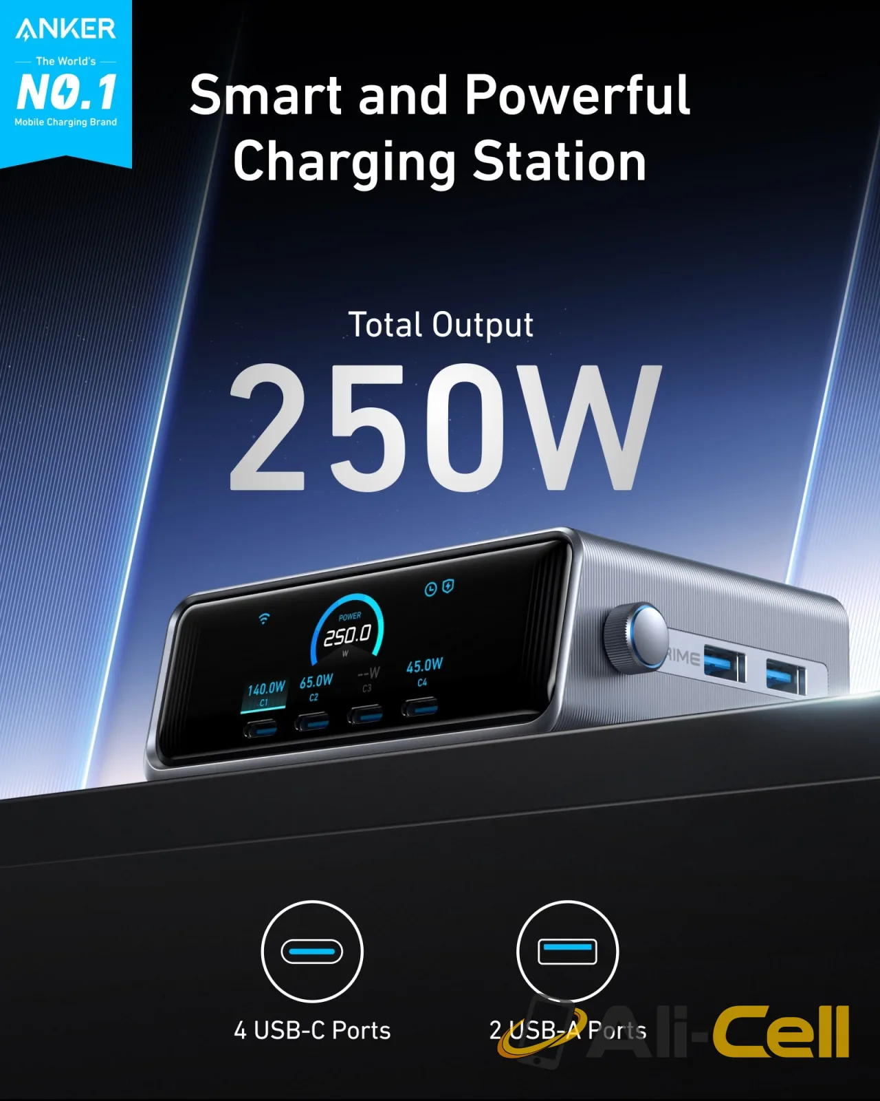 Anker Prime Charger (250W, 6 Ports, GaNPrime) with USB-C to USB-C Cable (240W) — 3