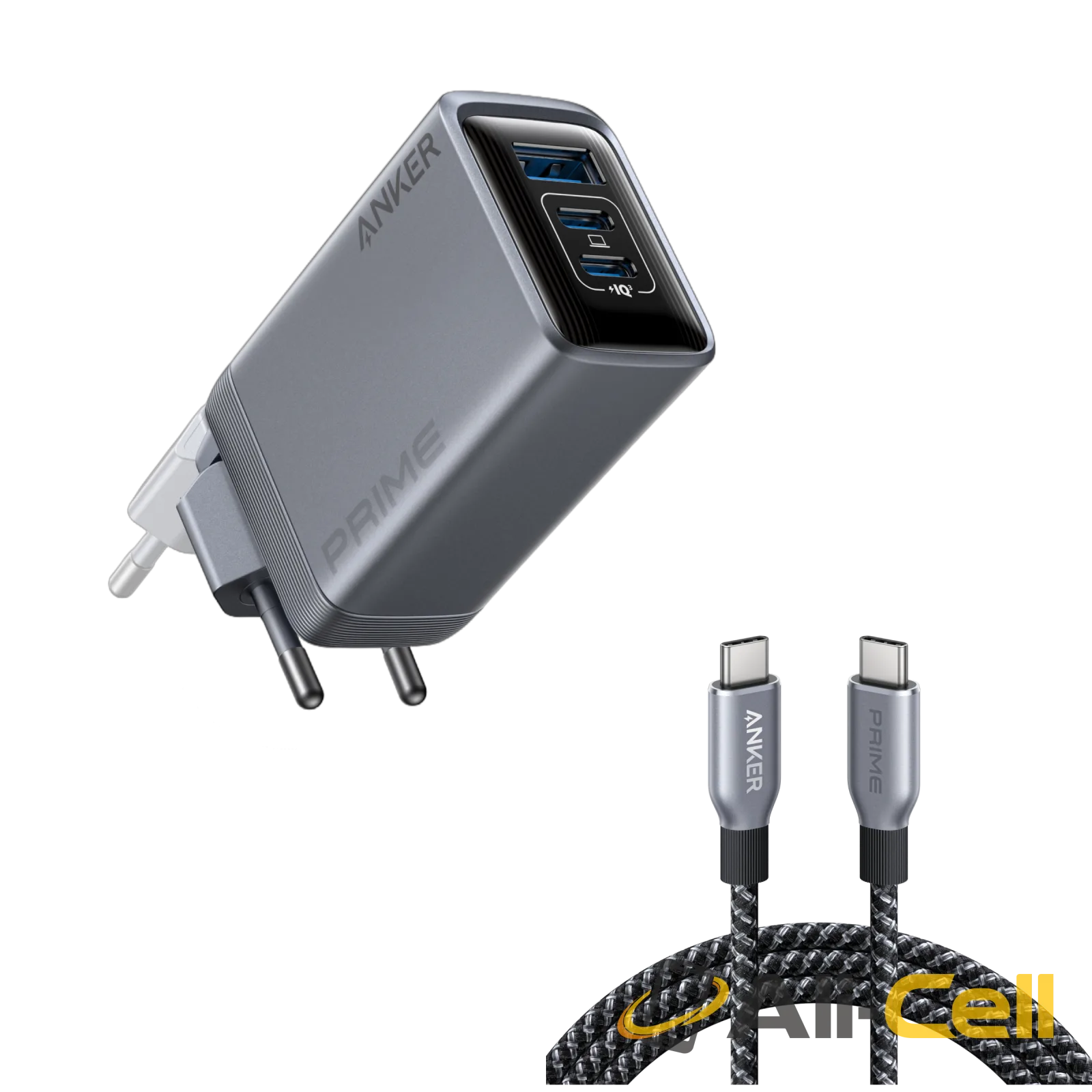 Anker Prime Charger (100W, 3 Ports, GaN) and Anker Prime USB-C to USB-C Cable (240W, Upcycled-Braided)
