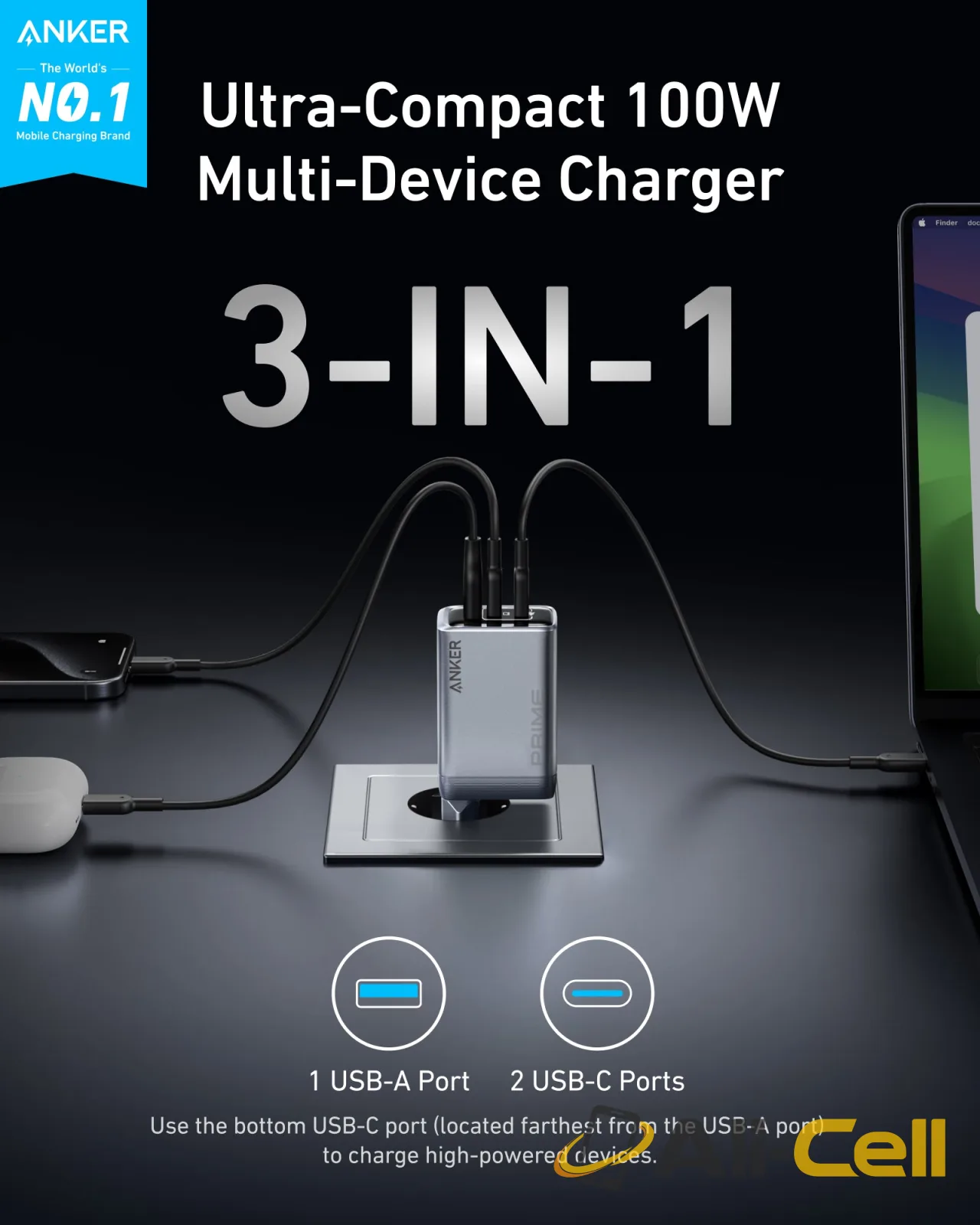 Anker Prime Charger (100W, 3 Ports, GaN) and Anker Prime USB-C to USB-C Cable (240W, Upcycled-Braided) — 3