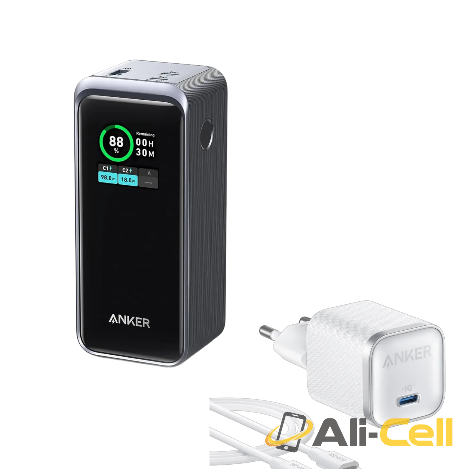 Anker Prime 20,000mAh Power Bank (200W) and Anker Nano Charger (45W) with USB-C to USB-C Cable