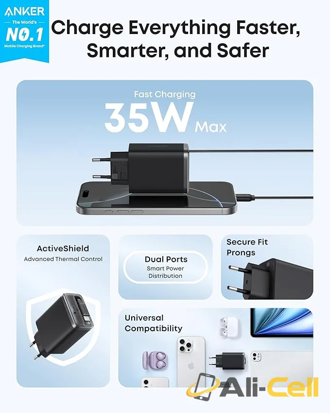Anker Nano Charger (35W, Built-In Retractable USB-C Cable) (Black) — 2