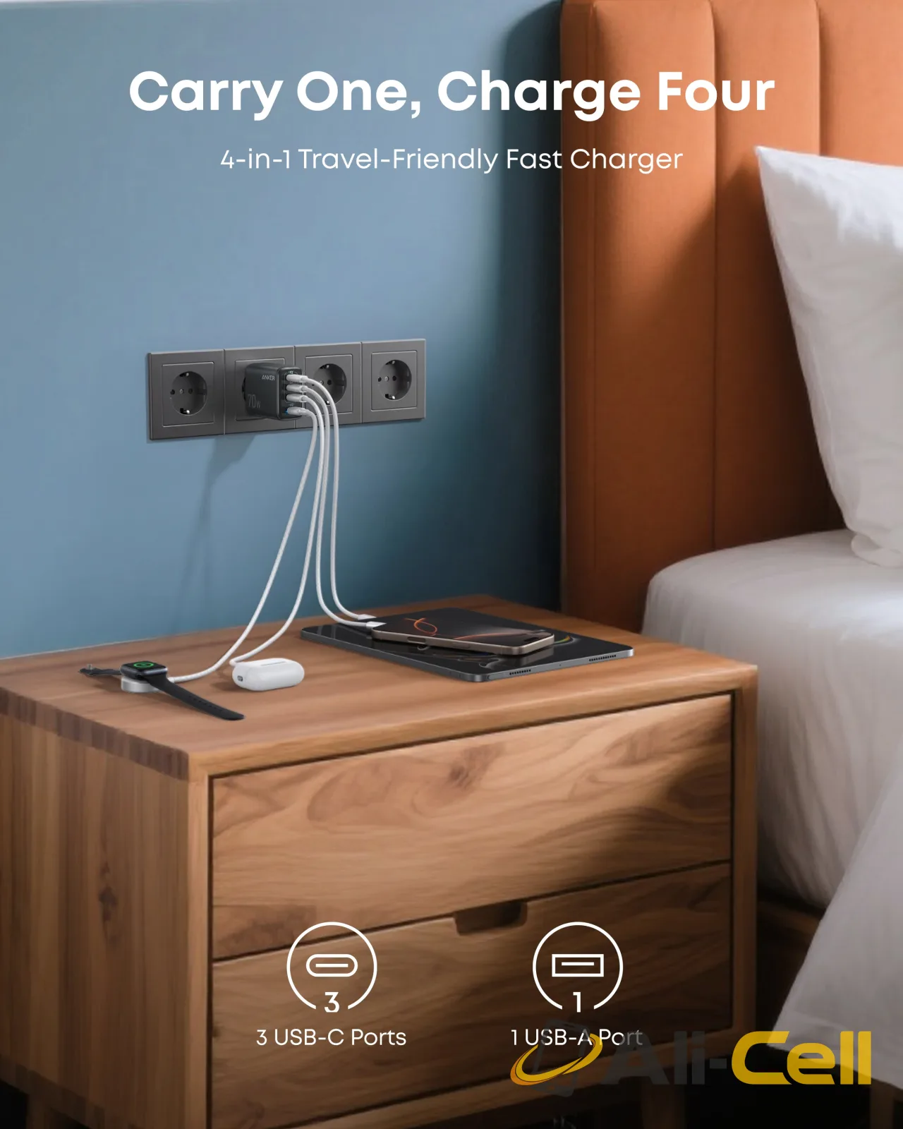 Anker Zolo Charger (70W, 4-Port, PD 3.0) (Black) — 4