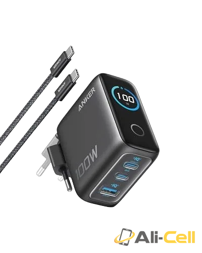 Anker Charger (100W, 3 Ports, Smart Display) (Black)