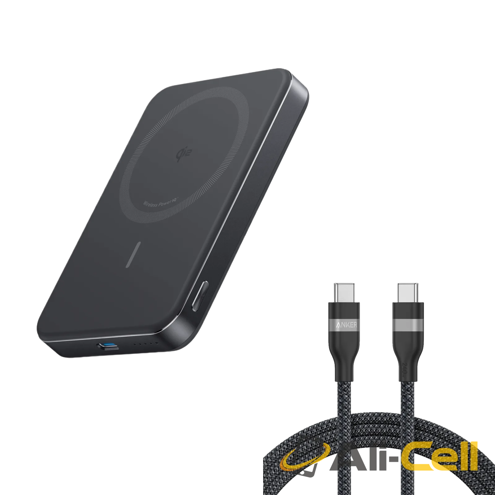 Anker MagGo Power Bank (10K, Slim) and Anker USB-C to USB-C Cable (240W, Upcycled-Braided)