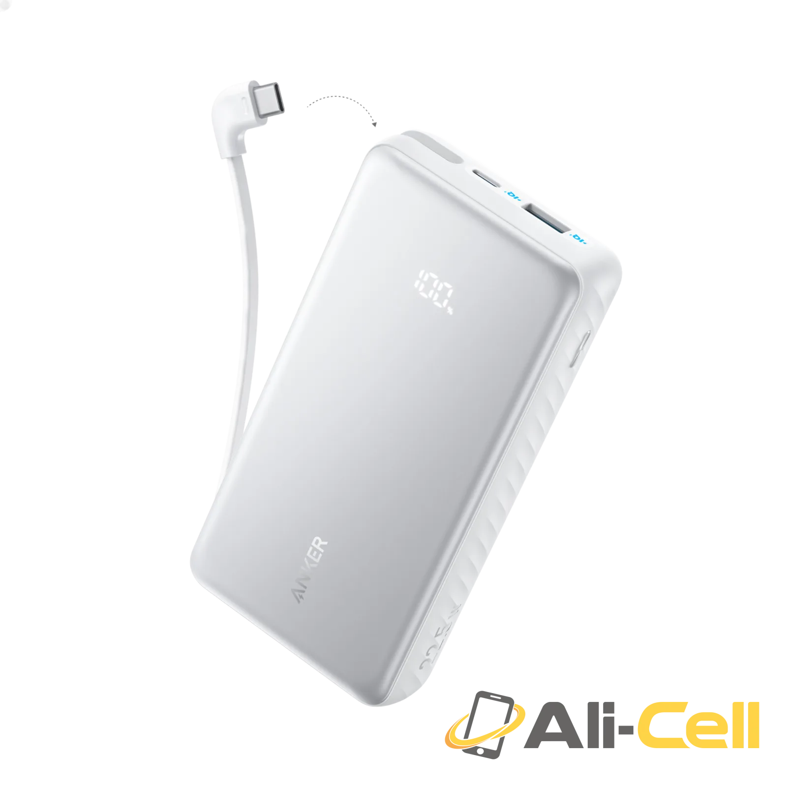 Anker Zolo Power Bank (20K, 22.5W, Built-In USB-C Cable) (White)