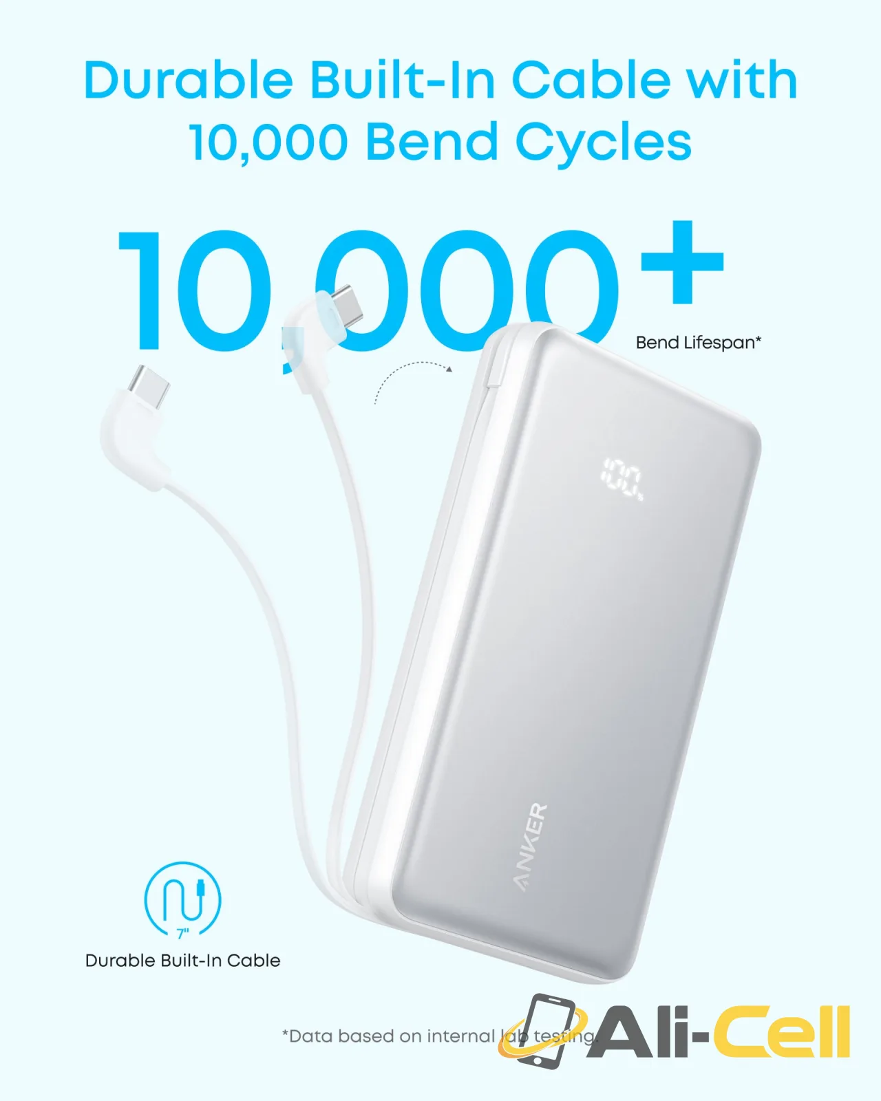Anker Zolo Power Bank (20K, 22.5W, Built-In USB-C Cable) (White) — 6