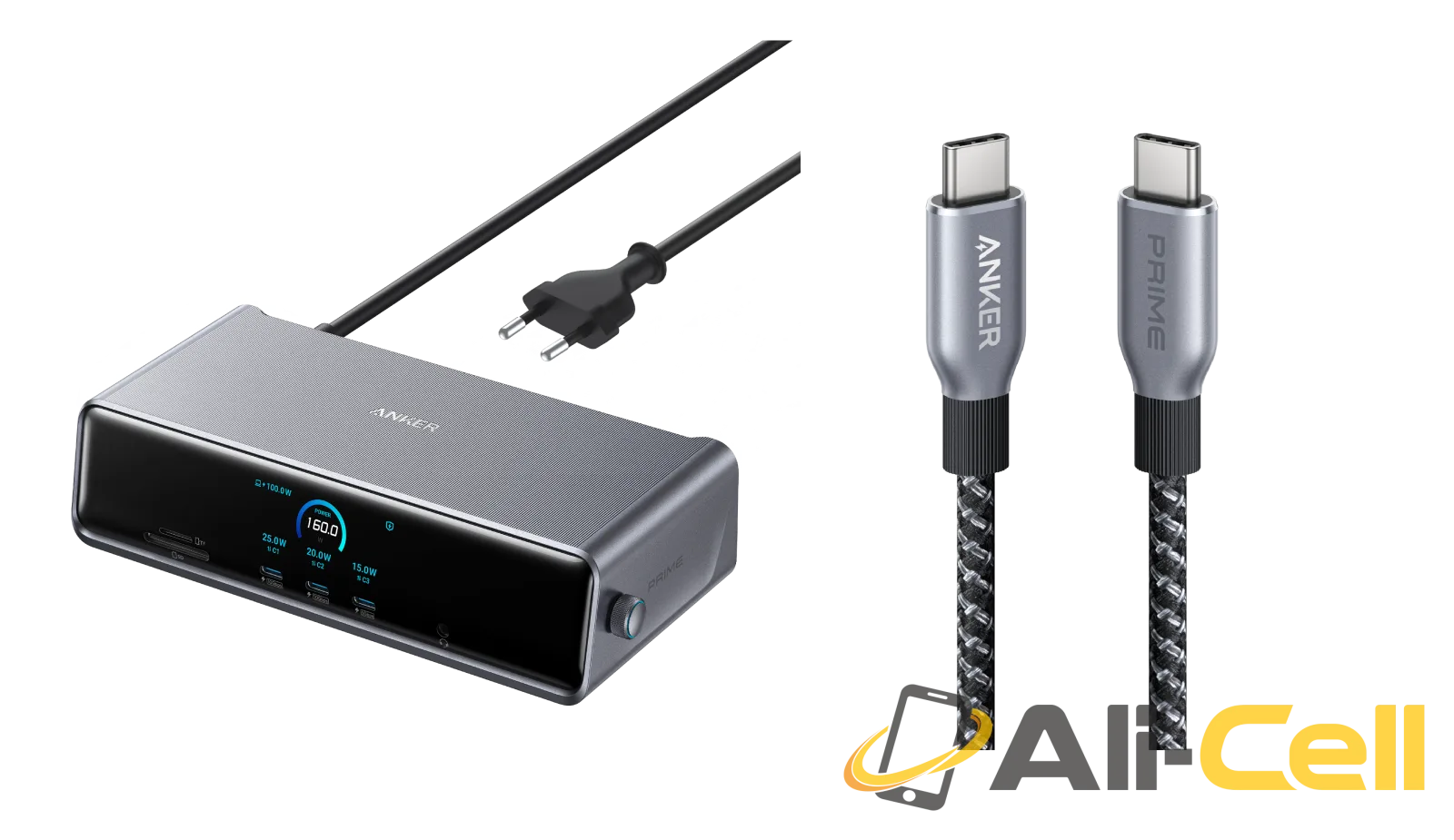 Station d’accueil Anker Prime (14-en-1, triple affichage, DisplayLink) + Anker Prime USB-C auf USB-C Kabel (240W, Upcycled-Flechtdesign, 3 ft)