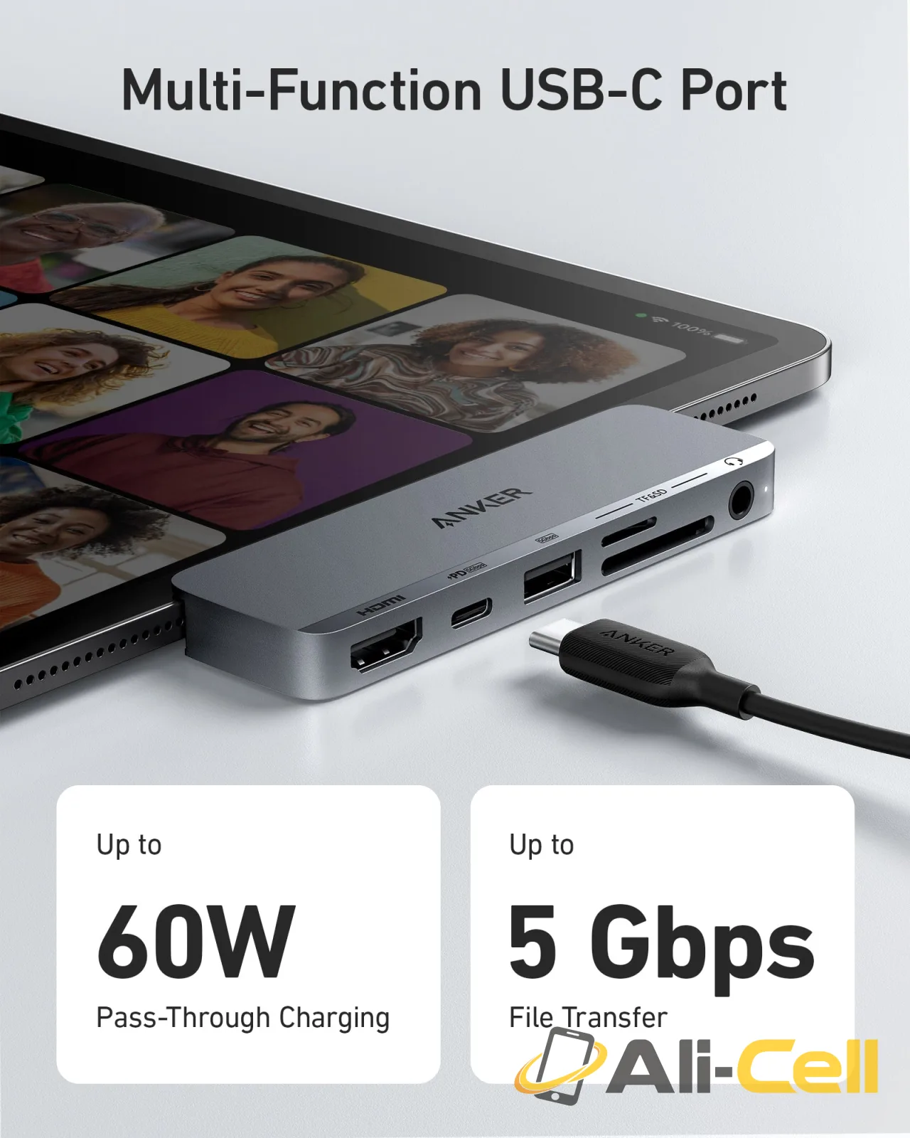 Anker 541 USB-C Hub (6-in-1, for iPad) (Grey) — 4