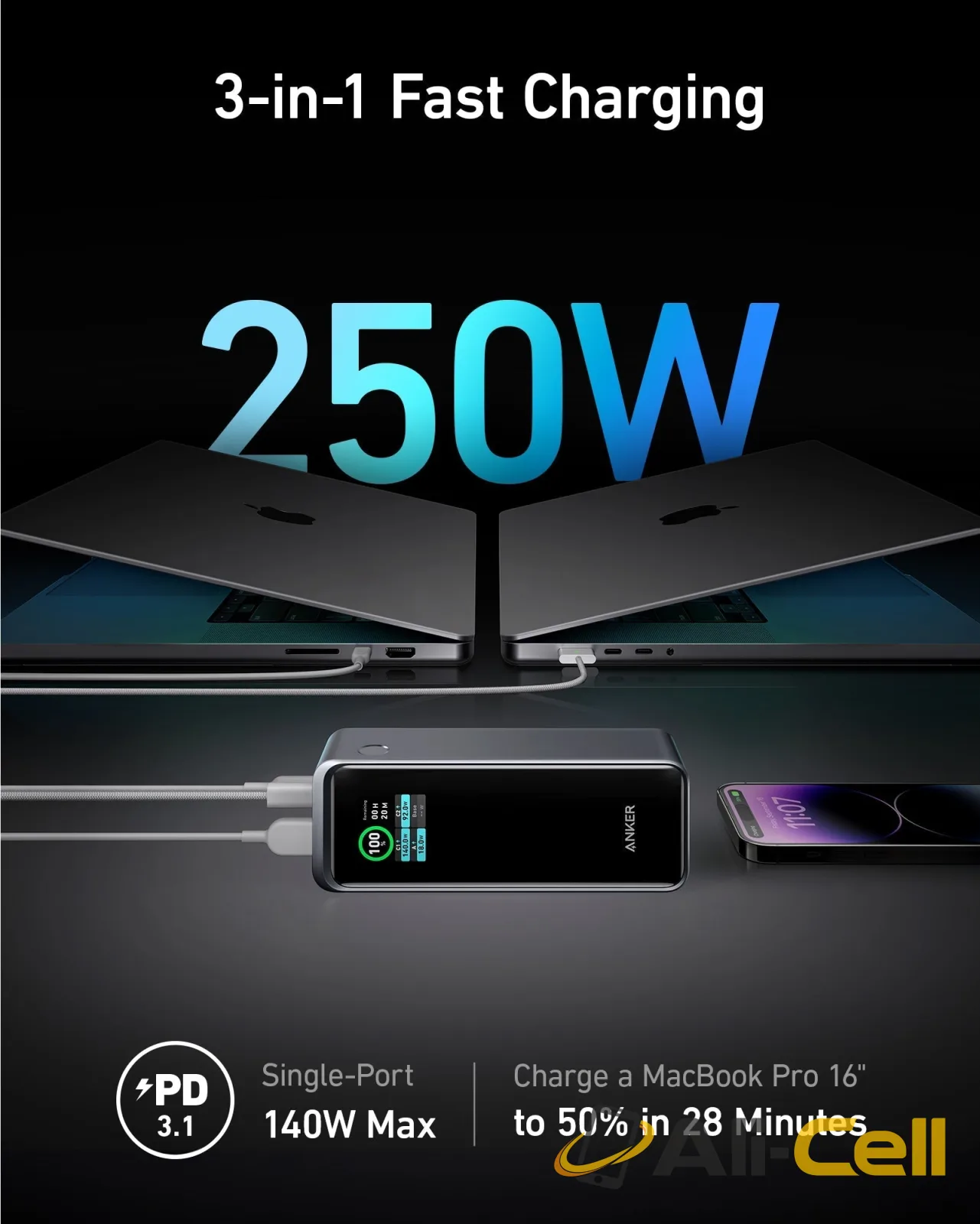 Anker Prime 27,650mAh Power Bank (250W) and Anker Prime Charger (100W, 3 Ports, GaN) — 3