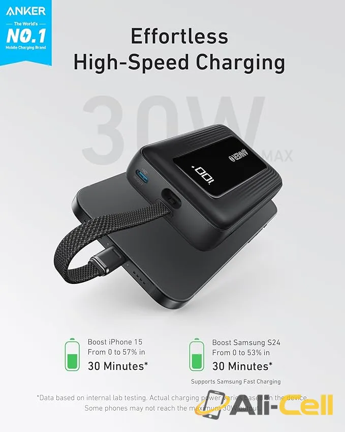 Anker Zolo Power Bank(20,000 mAh, Built-in USB-C Cable) (Blue) — 3
