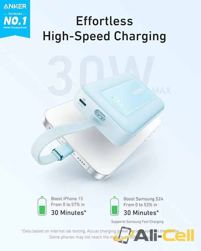 Anker Zolo Power Bank(20,000 mAh, Built-in USB-C Cable) (Blue) — 7