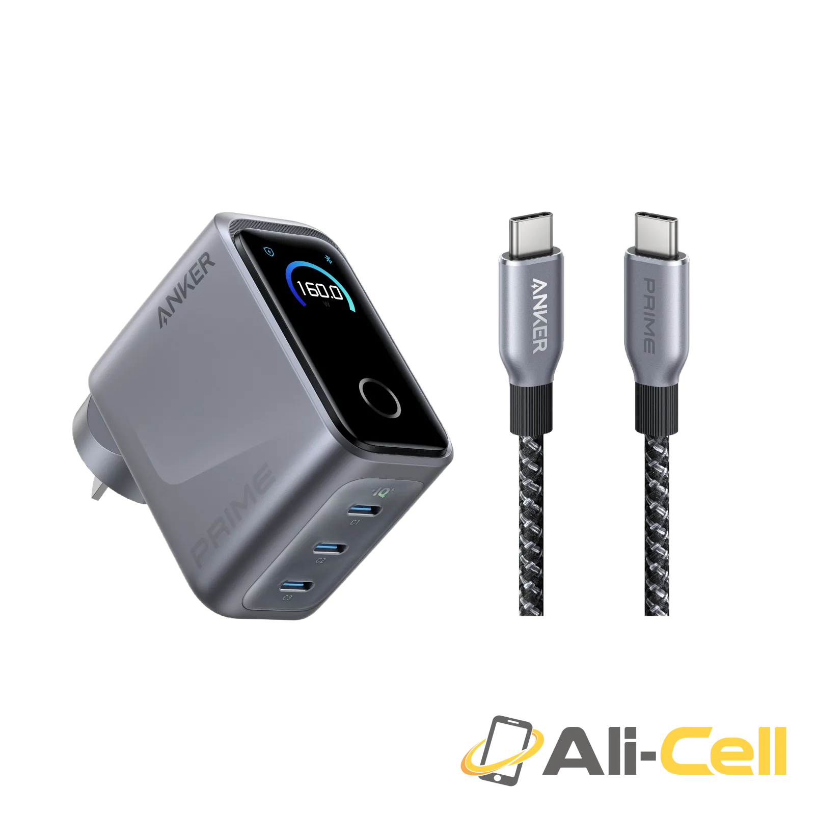 Anker Prime Charger (160W, 3 Ports, Smart Display) (Prime Charger + Cable)