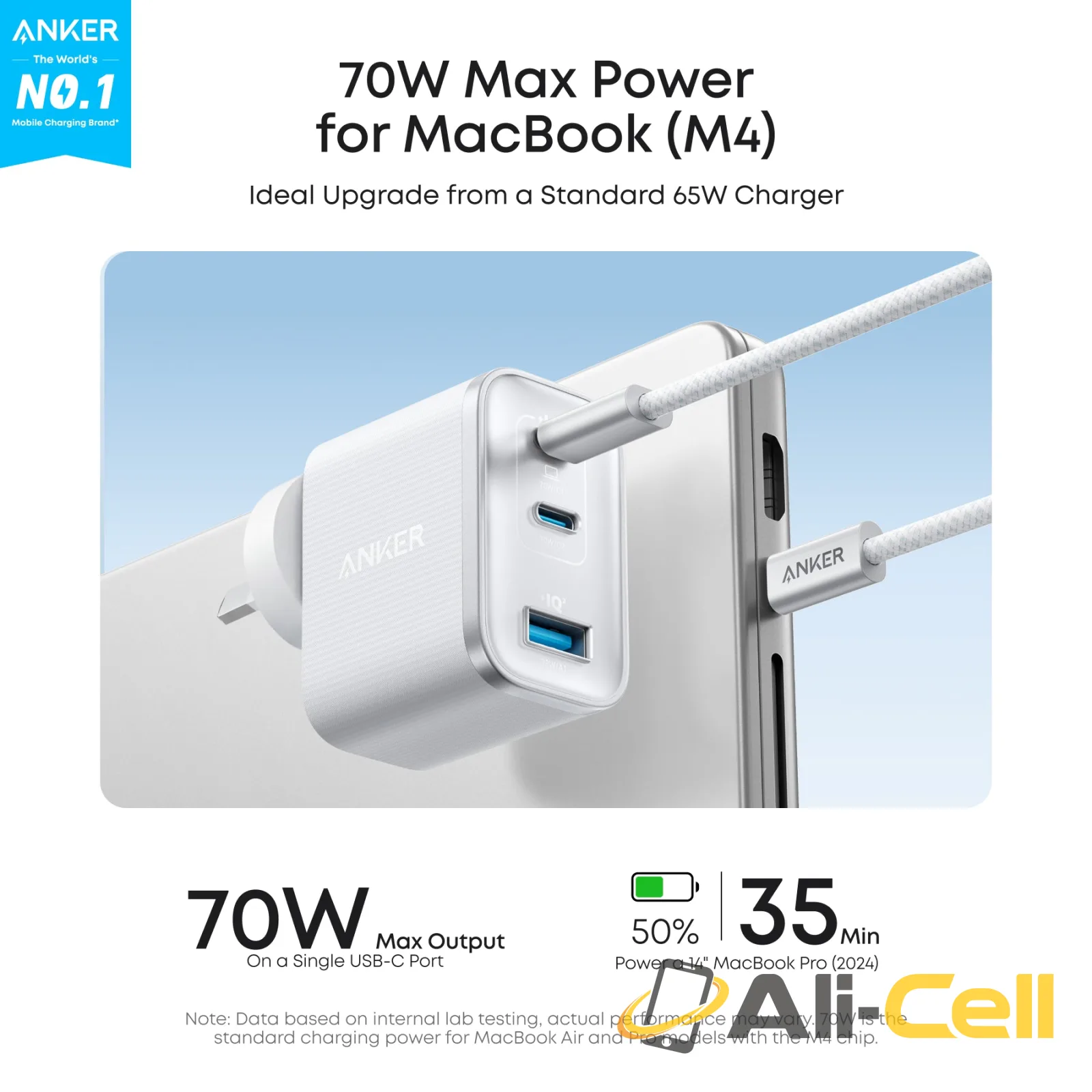 Anker Nano Charger (70W, 3 Ports) (Shell White) — 3