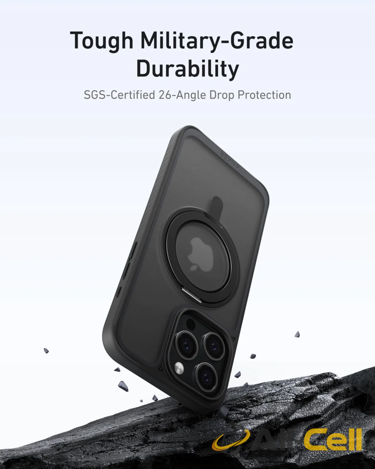Anker FlexStand Magnetic Phone Case for iPhone 16 Pro Max Case, 360° Ring Stand and Matte Protective Cover (Black Stone / iPhone 15 Pro) — 3