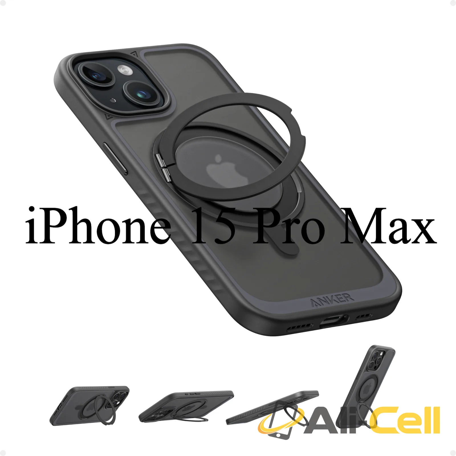Anker FlexStand Magnetic Phone Case for iPhone 16 Pro Max Case, 360° Ring Stand and Matte Protective Cover (Black Stone / iPhone 15 Pro Max)