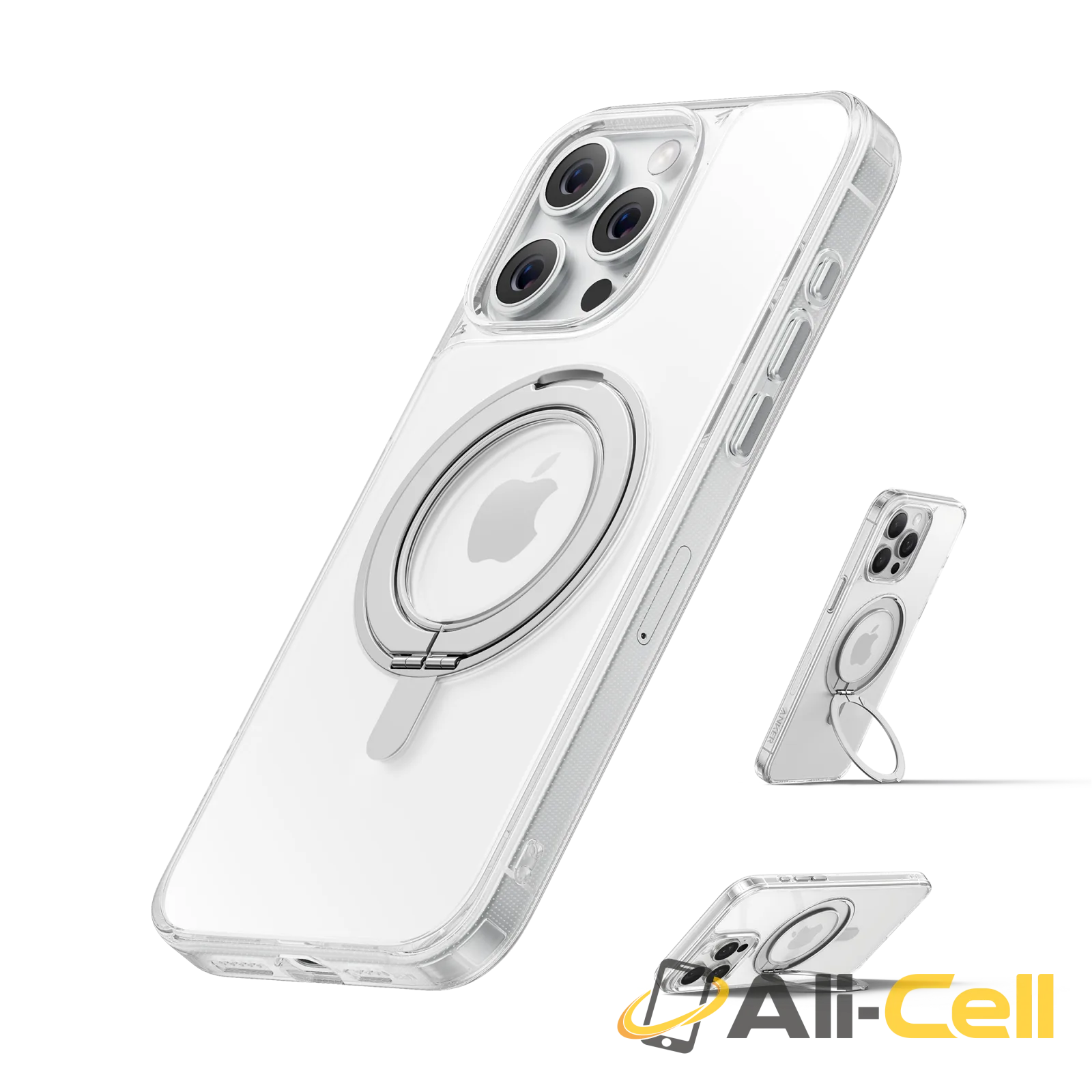 Anker FlexStand Magnetic Phone Case for iPhone 16 Pro Max Case, 360° Ring Stand and Matte Protective Cover (Clear / iPhone 15)